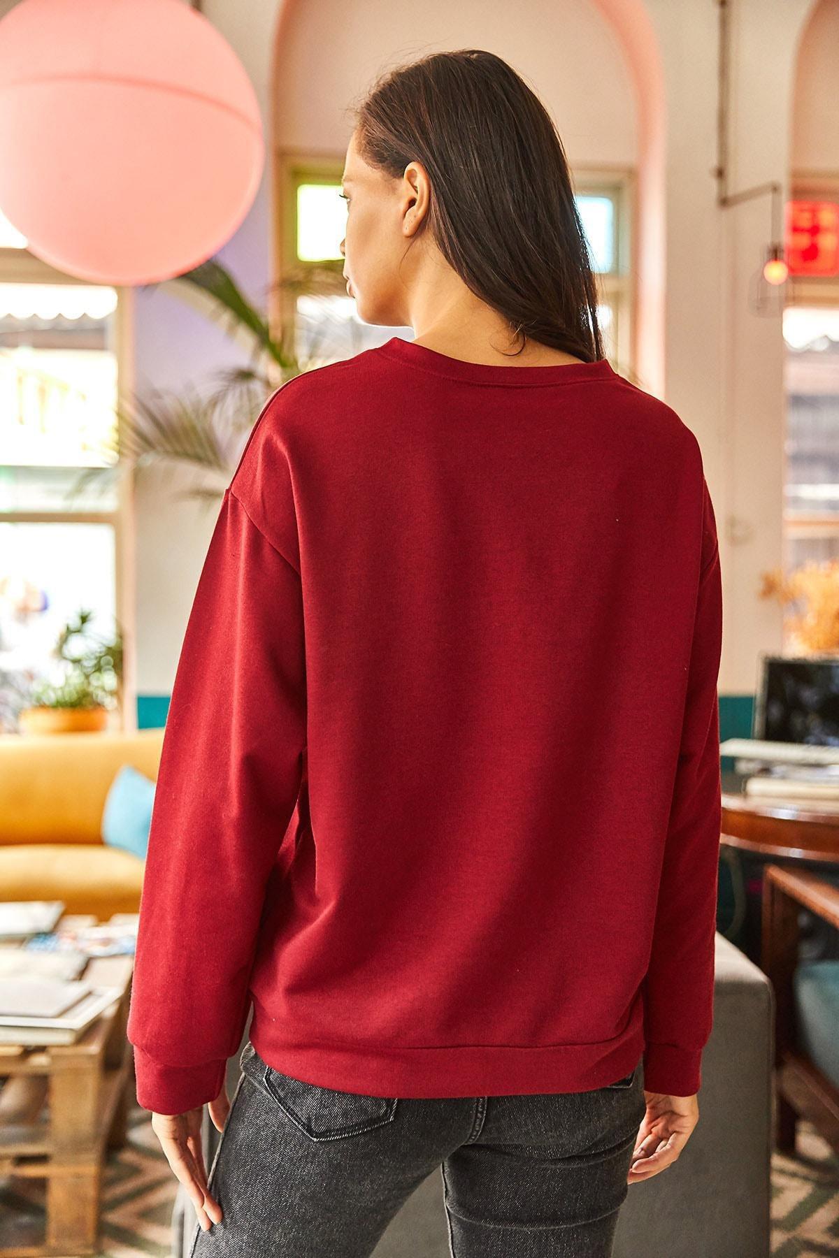 Burgundy Oversize Sweatshirt, Plain Burgundy, large image number 1
