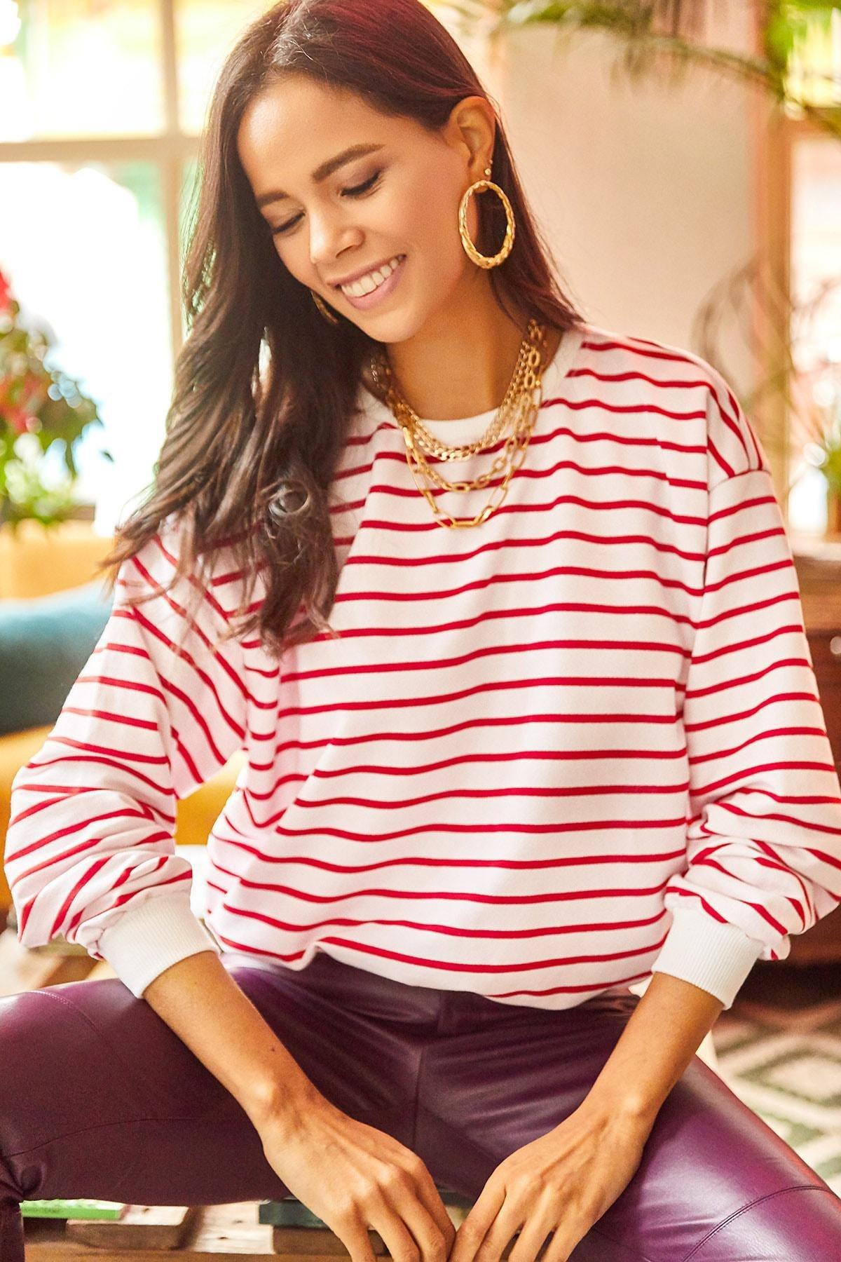Powder Striped Sweatshirts Hoodie SWT-19000457, Powder Claret Red, large image number 1