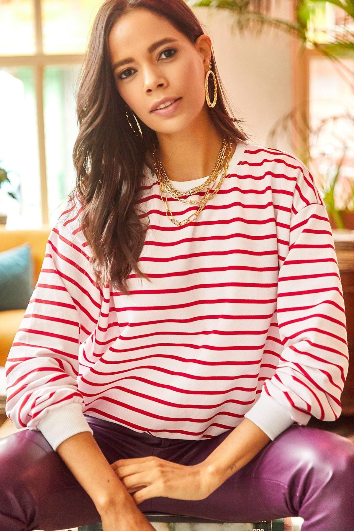 Powder Striped Sweatshirts Hoodie SWT-19000457, Powder Claret Red, large image number 2