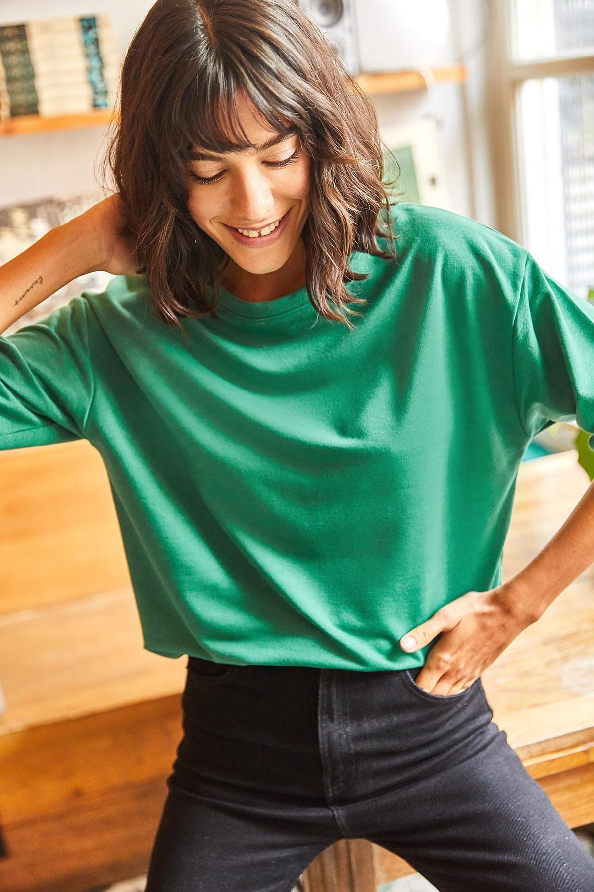 Green Oversize Sweatshirt, Plain Emerald Green, large image number 3