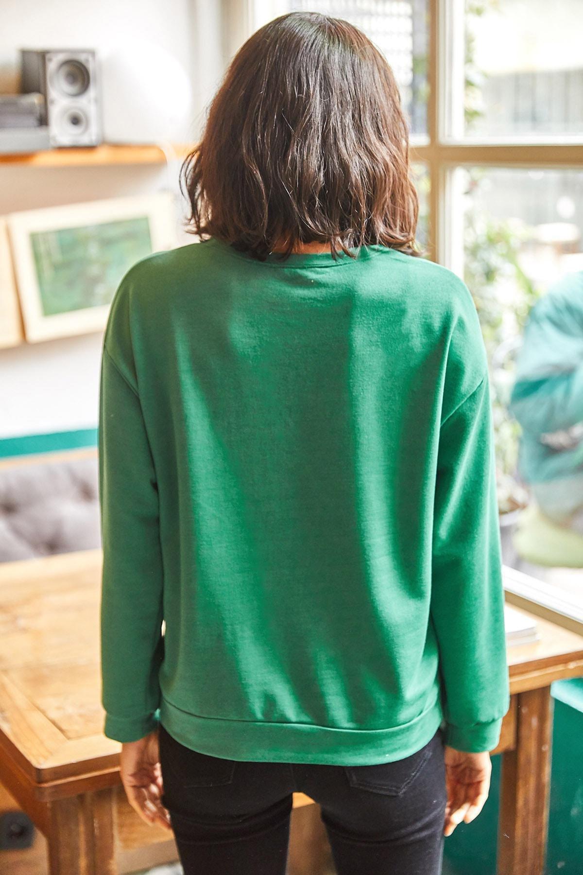 Green Oversize Sweatshirt, Plain Emerald Green, large image number 4