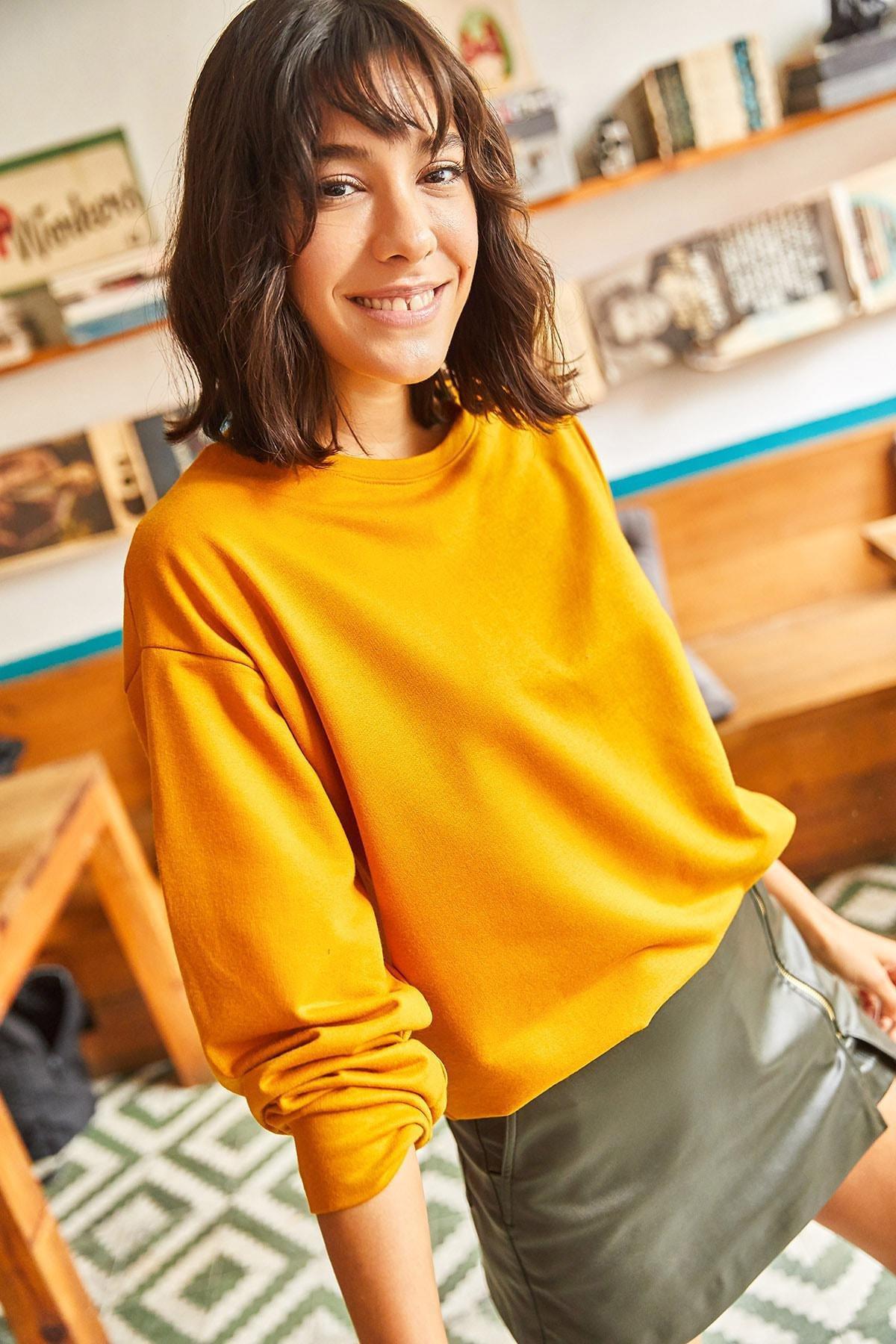 Yellow Oversize Sweatshirt, Plain Mustard, large image number 2