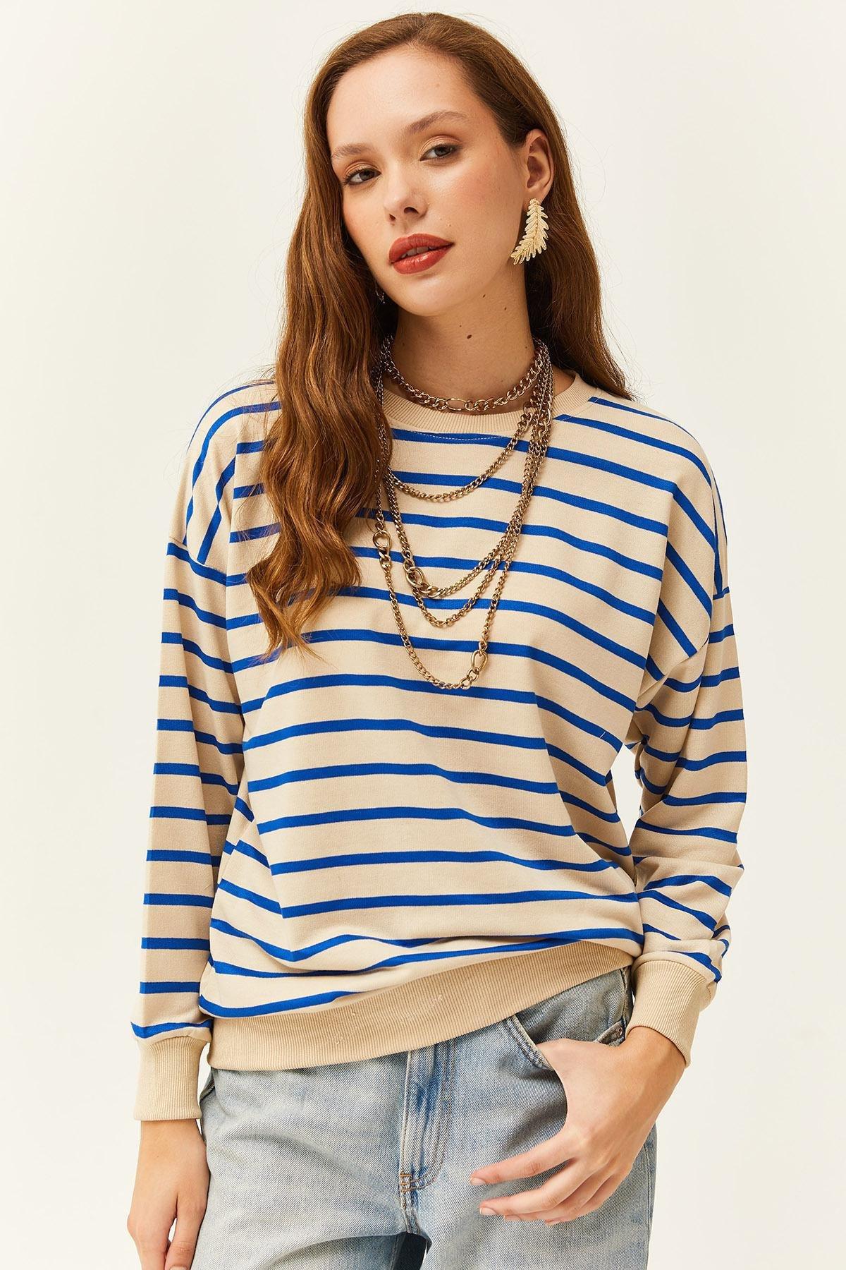 Blue Textured Loose Sweatshirt, Stone Blue, large image number 0