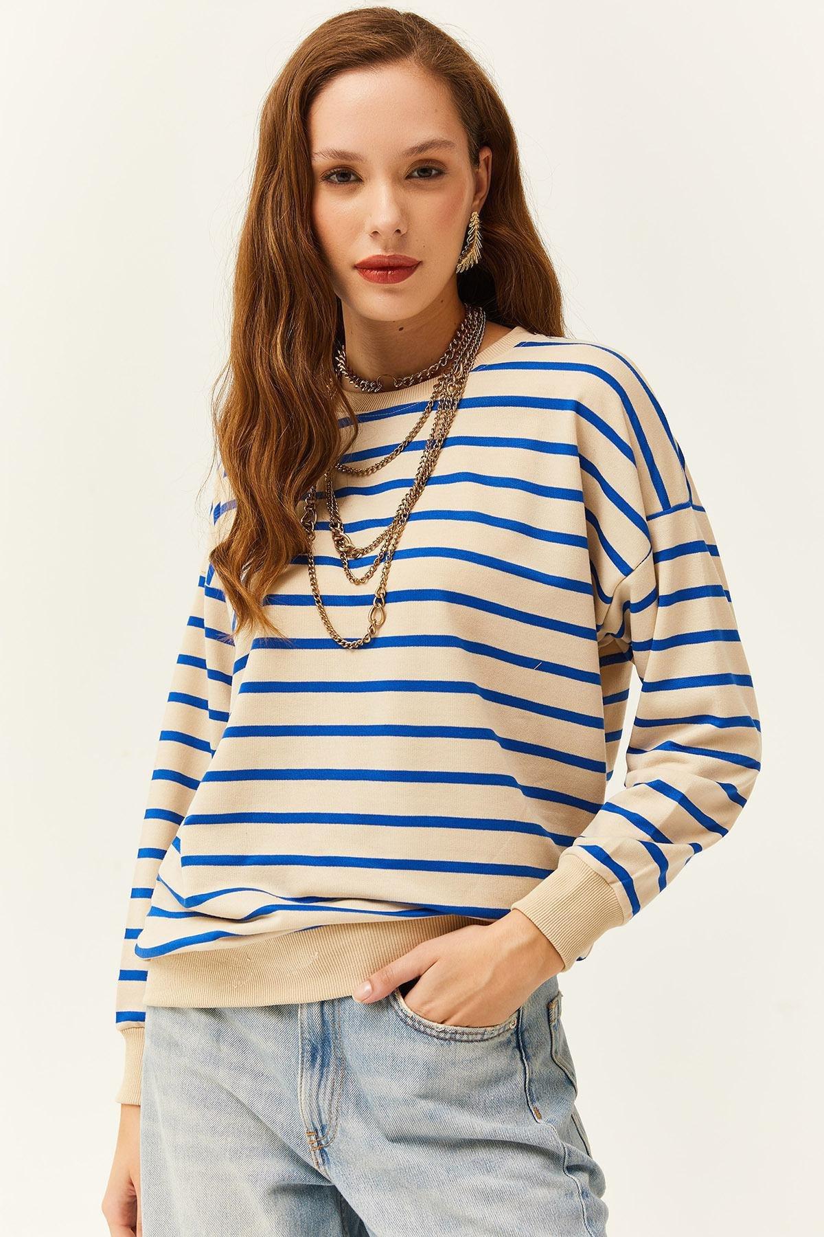 Blue Textured Loose Sweatshirt, Stone Blue, large image number 1