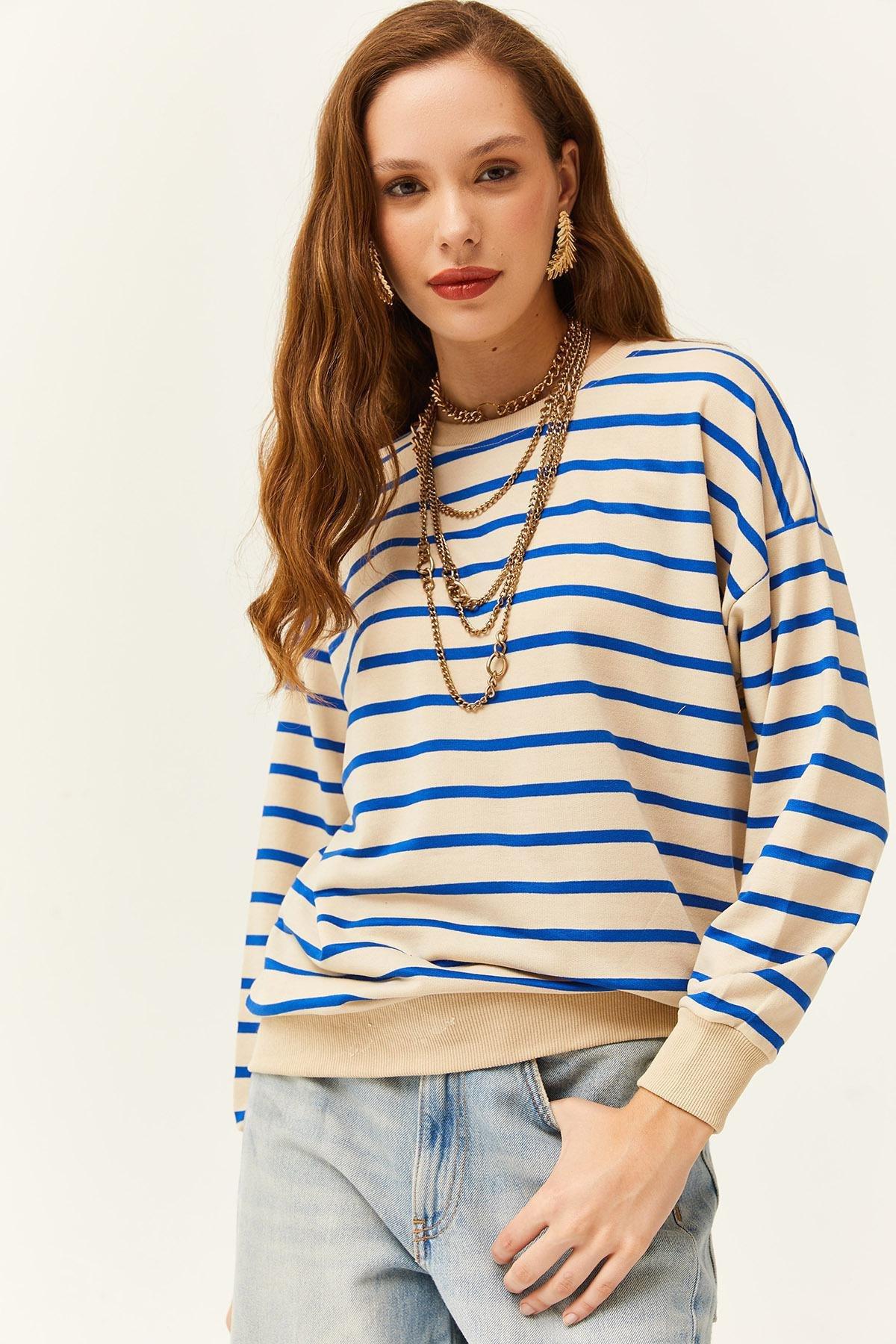 Blue Textured Loose Sweatshirt, Stone Blue, large image number 2