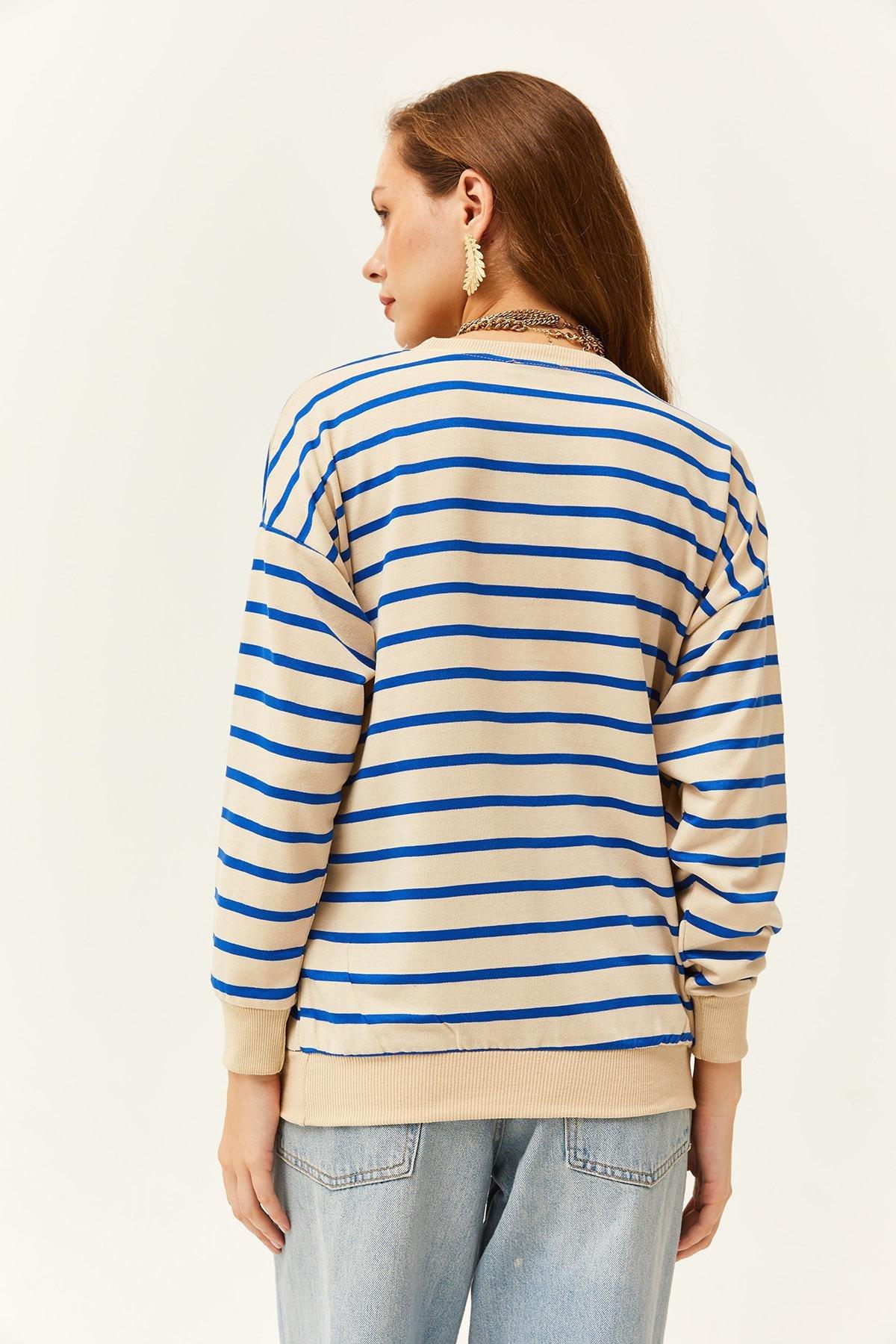Blue Textured Loose Sweatshirt, Stone Blue, large image number 3