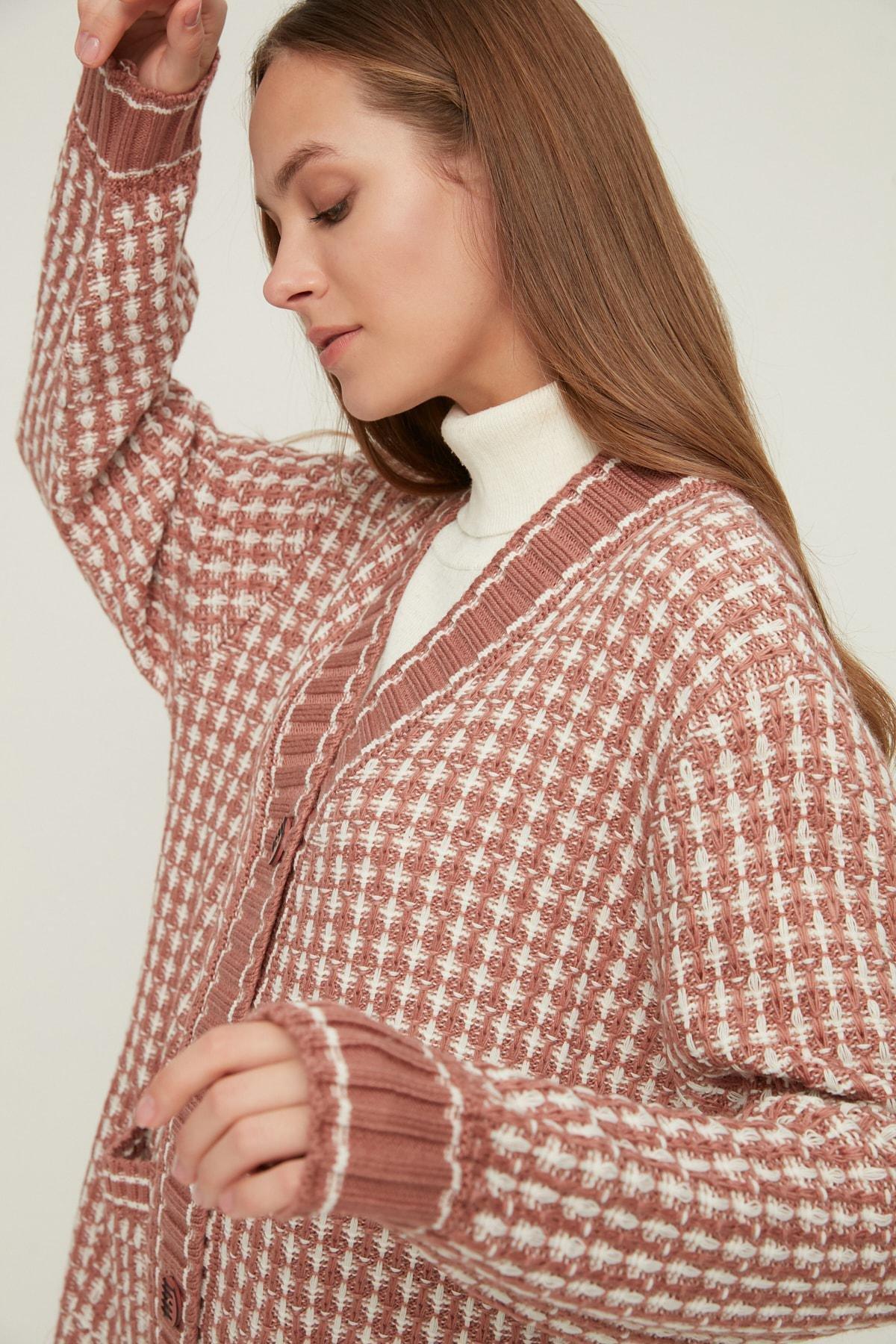 Pink V Neck Cardigan, Pink, large image number 1