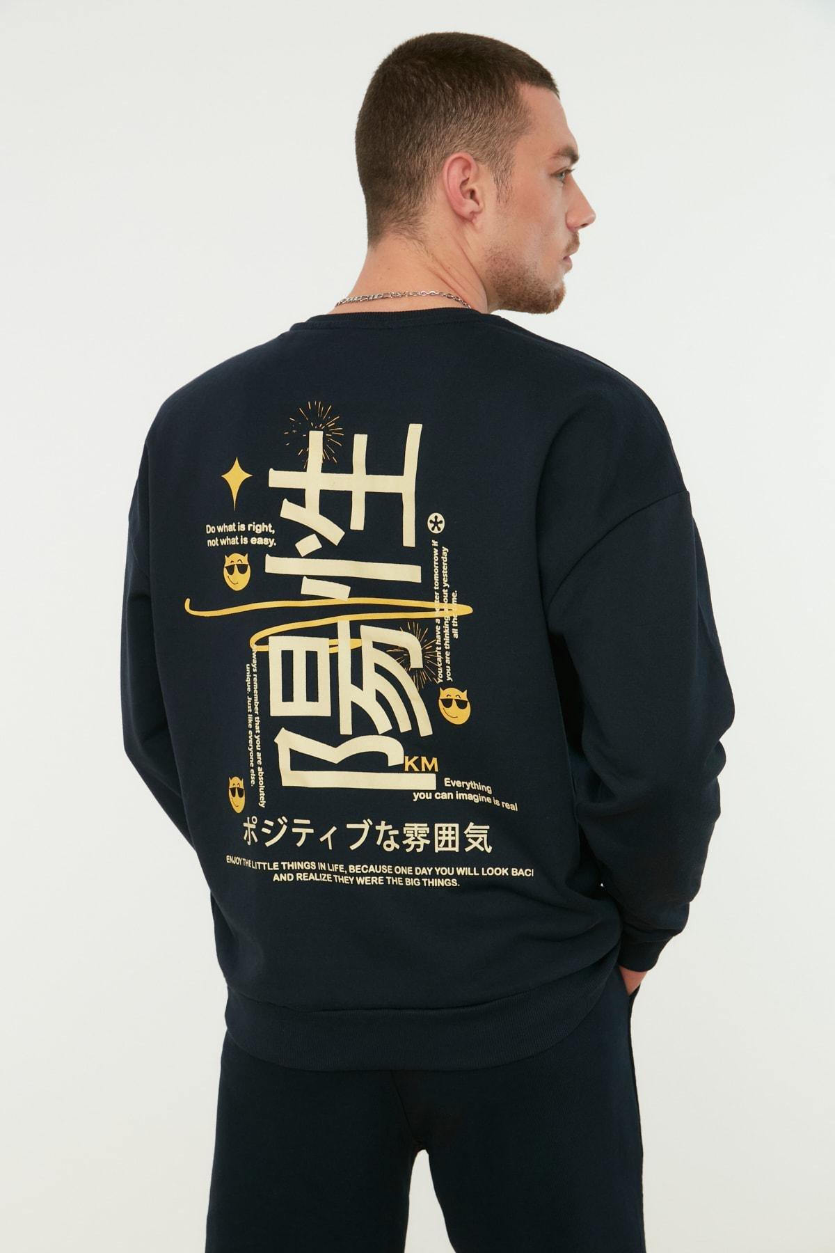 Navy Oversize Sweatshirt, Dark blue, large image number 0