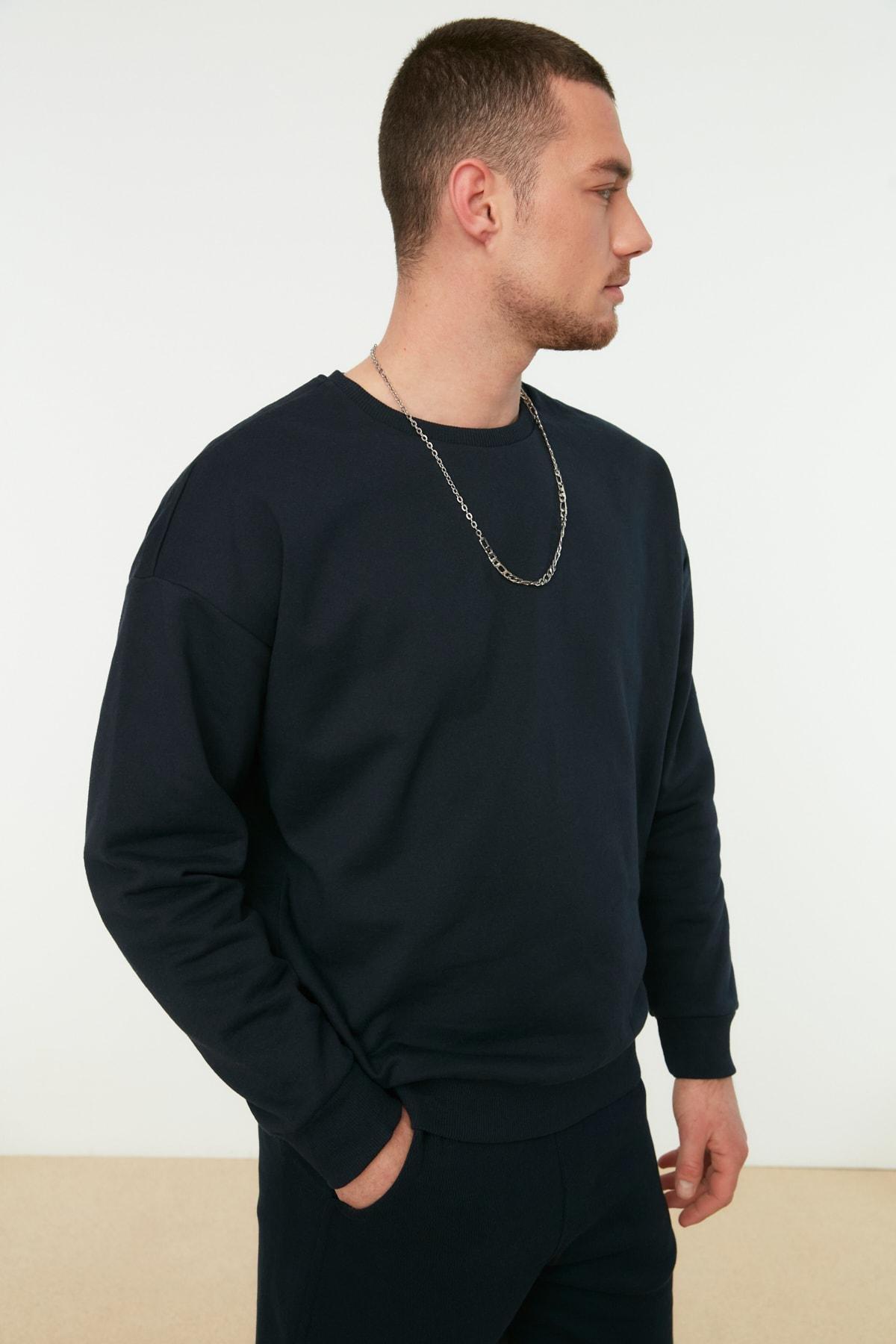 Navy Oversize Sweatshirt, Dark blue, large image number 1