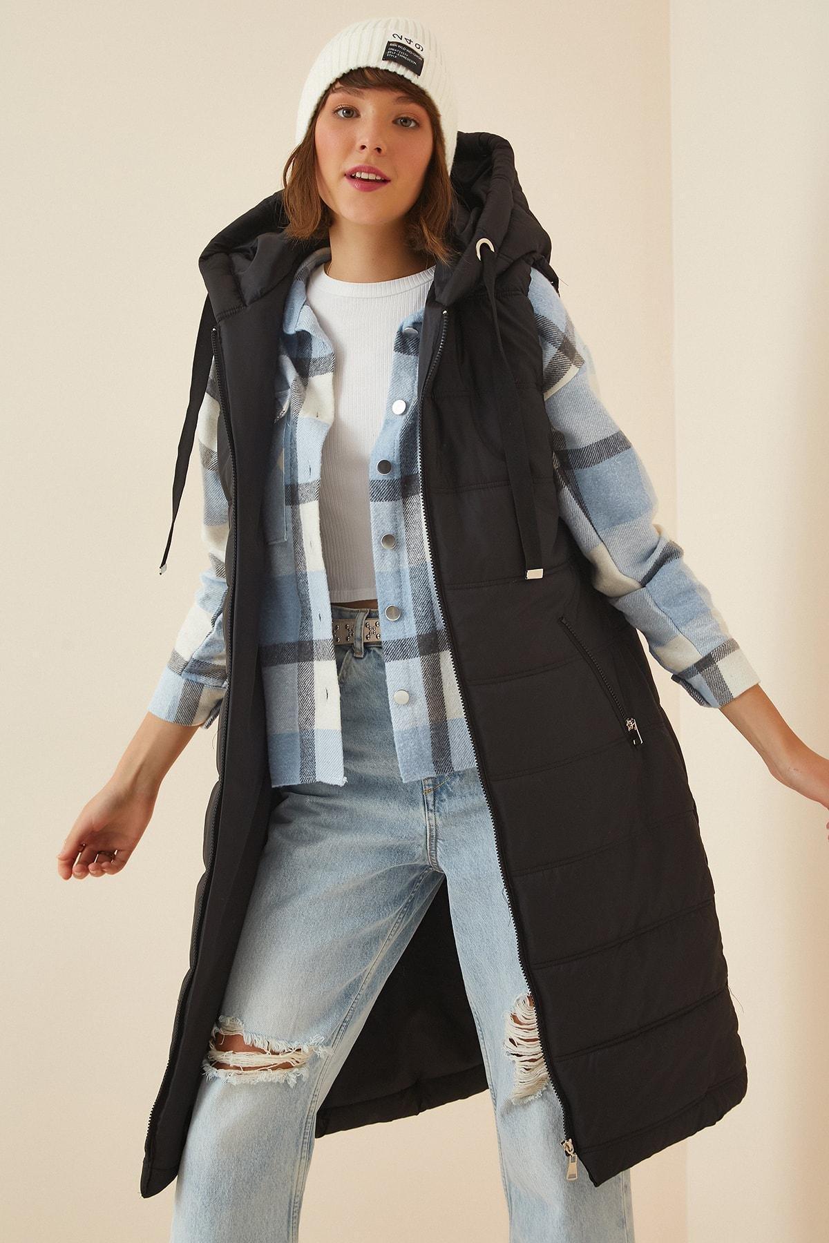 Black Hooded Puffer Vest, , large image number 0