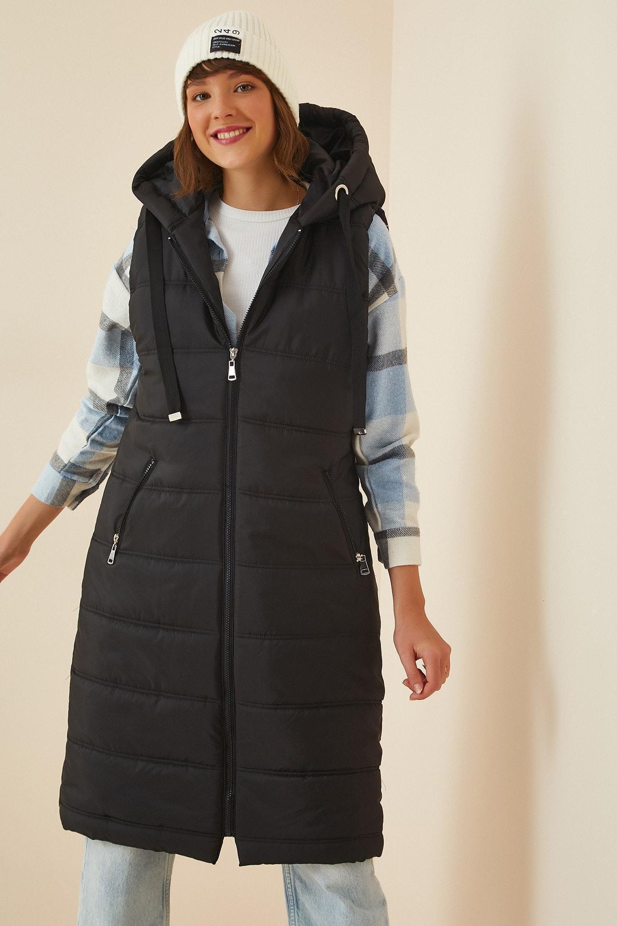Black Hooded Puffer Vest, , large image number 2