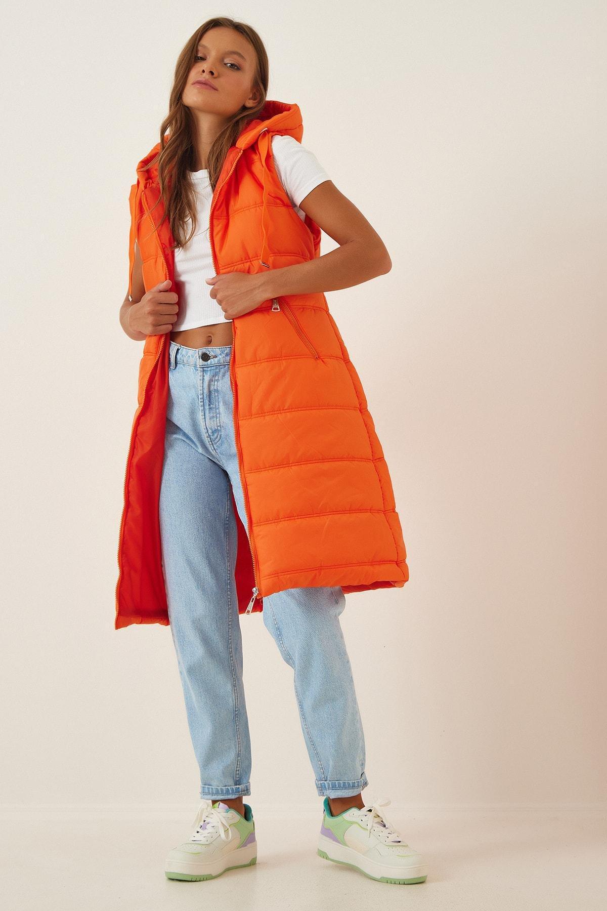 Orange puffer vest sale