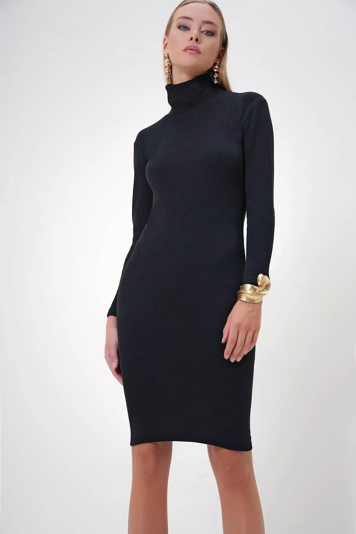 Black Tutrleneck Pullover Dress, , large image number 0
