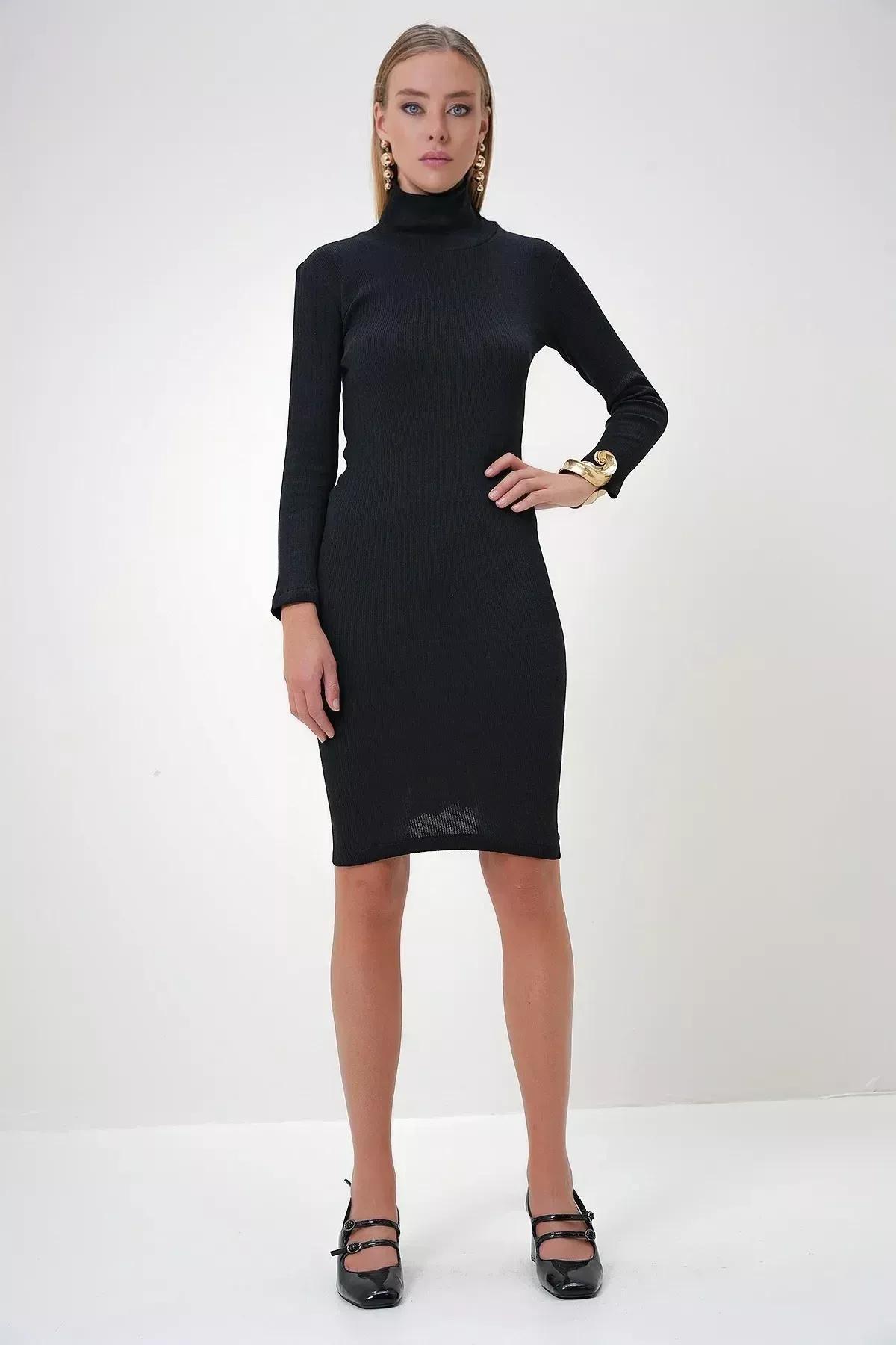Black Tutrleneck Pullover Dress, , large image number 2