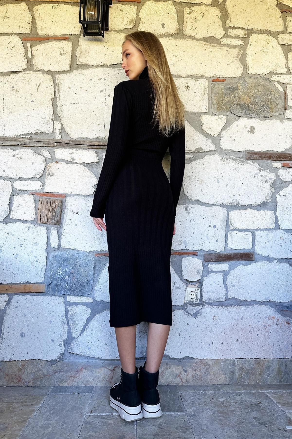 Black Tutrleneck Pullover Dress, , large image number 4