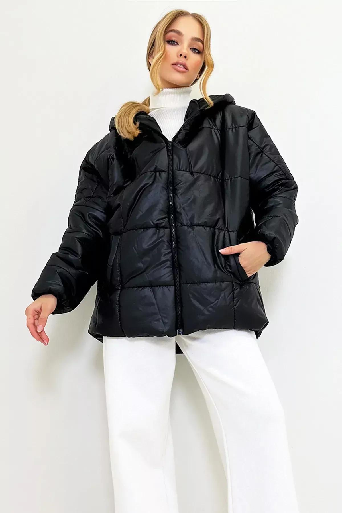 Black Puffer Oversize Jacket, Black, large image number 5
