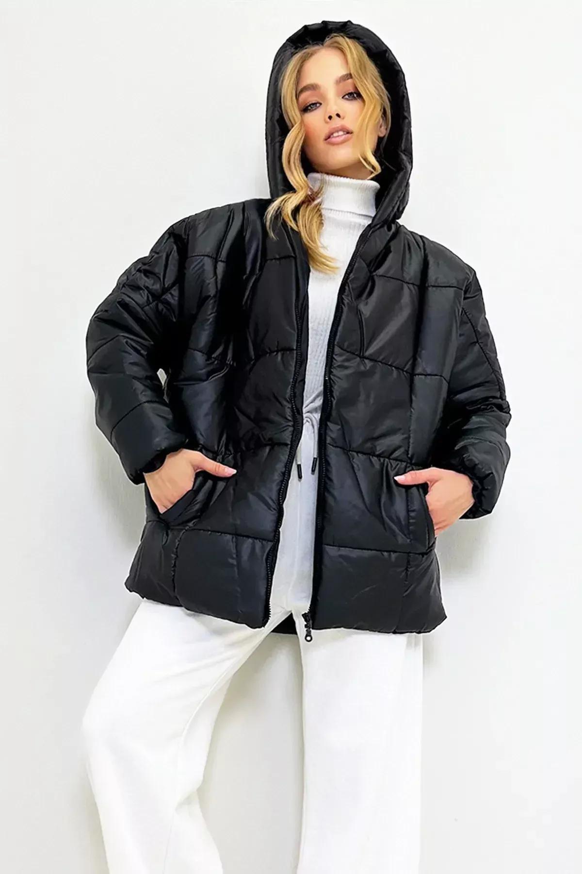 Black Puffer Oversize Jacket, Black, large image number 7