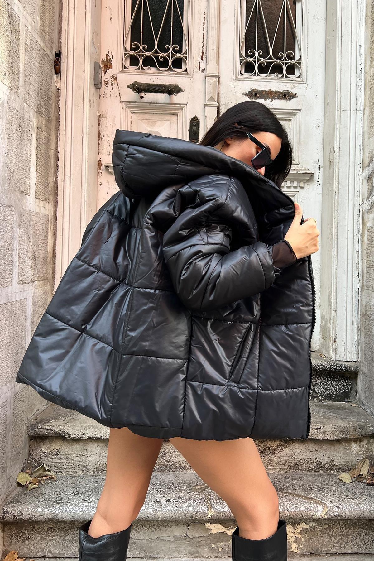 Black Puffer Oversize Jacket, Black, large image number 12