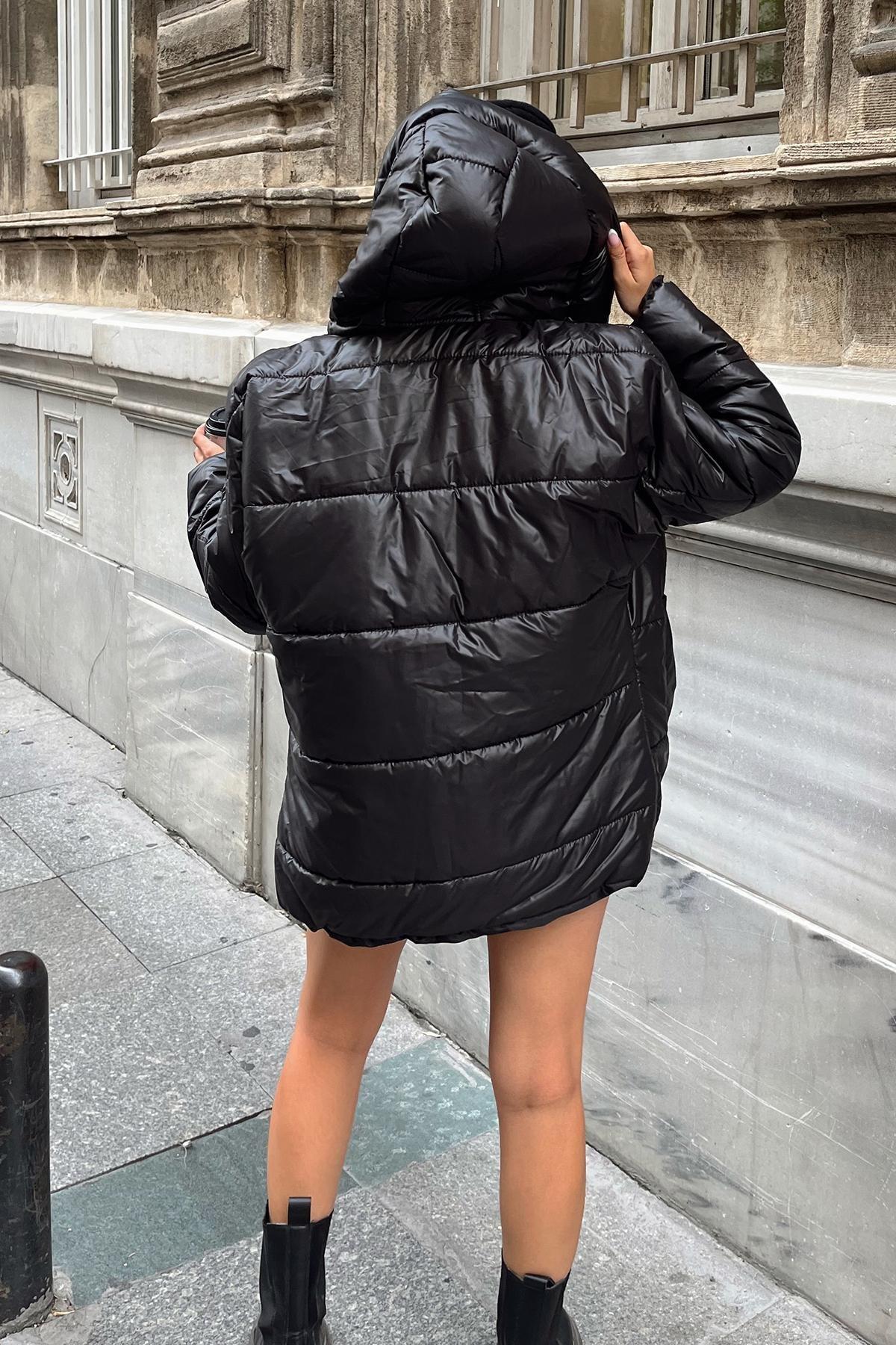 Black Puffer Oversize Jacket, Black, large image number 13