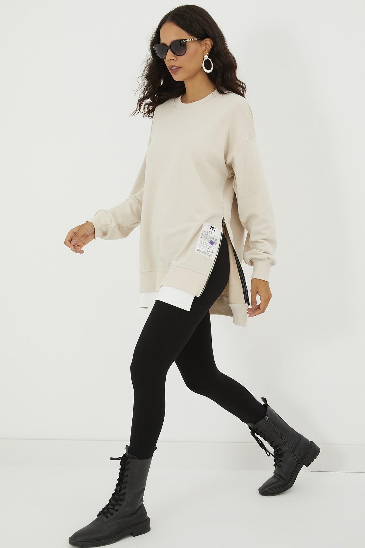 Beige Printed Basic Sweatshirt, Ecru, large image number 1