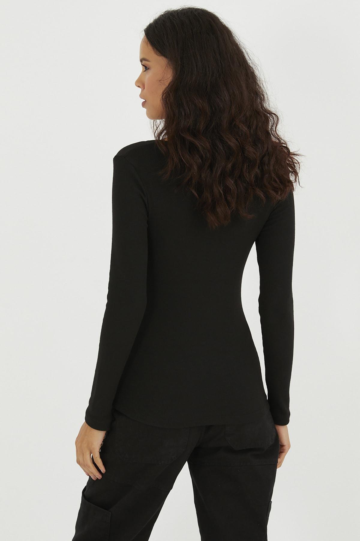 Black Square Collar Fitted Top, , large image number 3