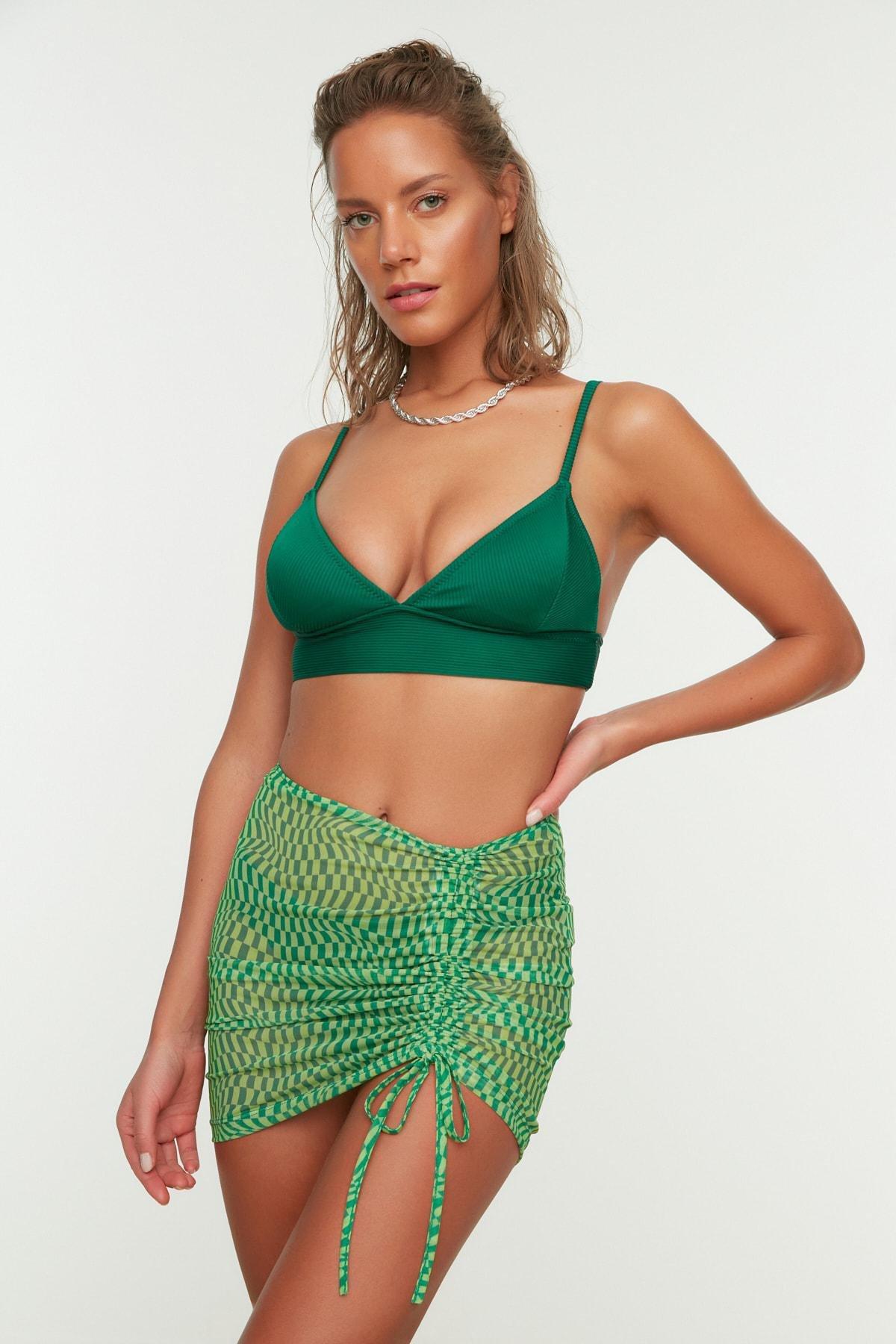 Green Asymmetric Beachwear Wraparound Skirt, , large image number 3