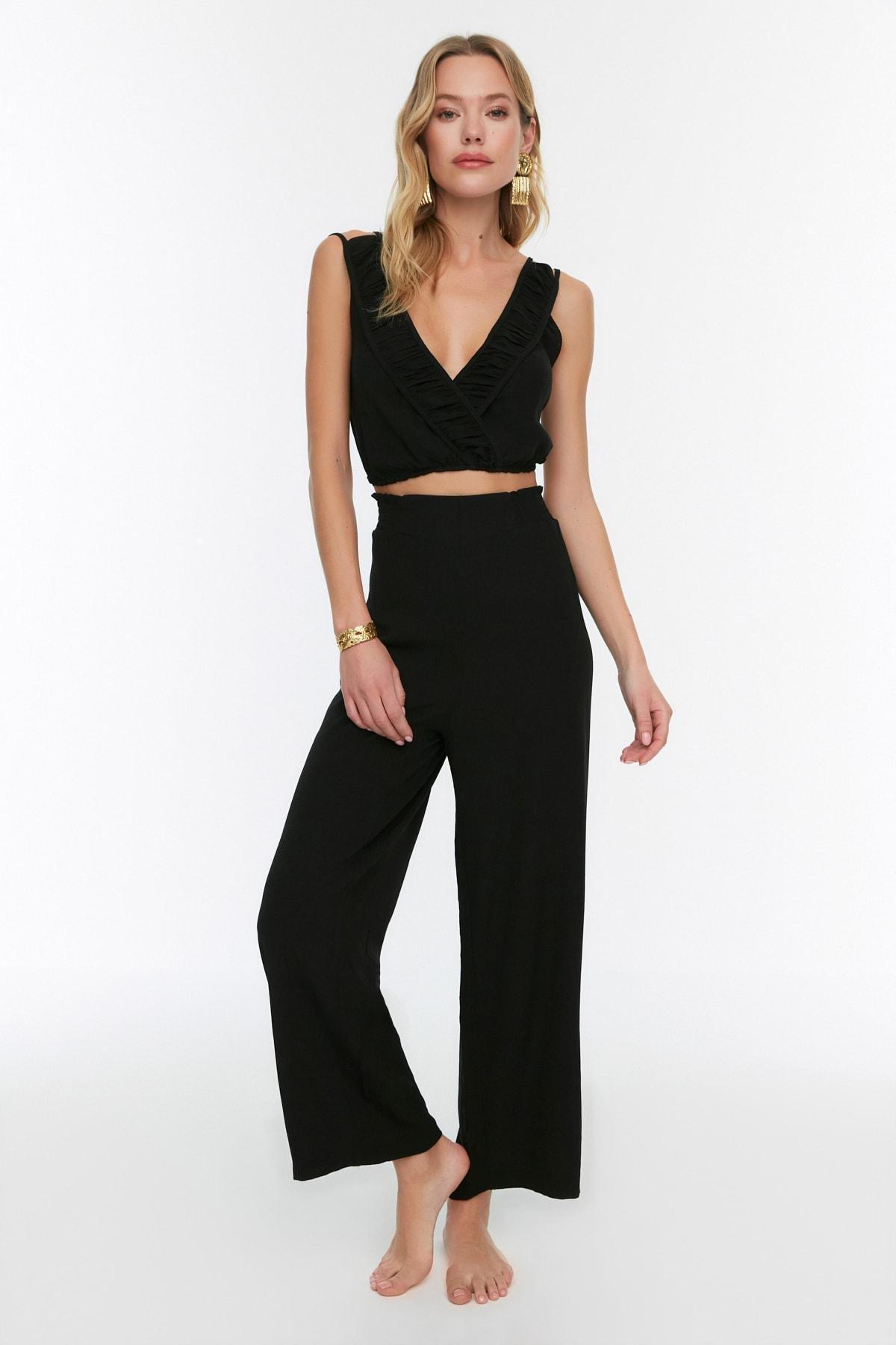 Black V-Neck Co-Ord Set, , large image number 0