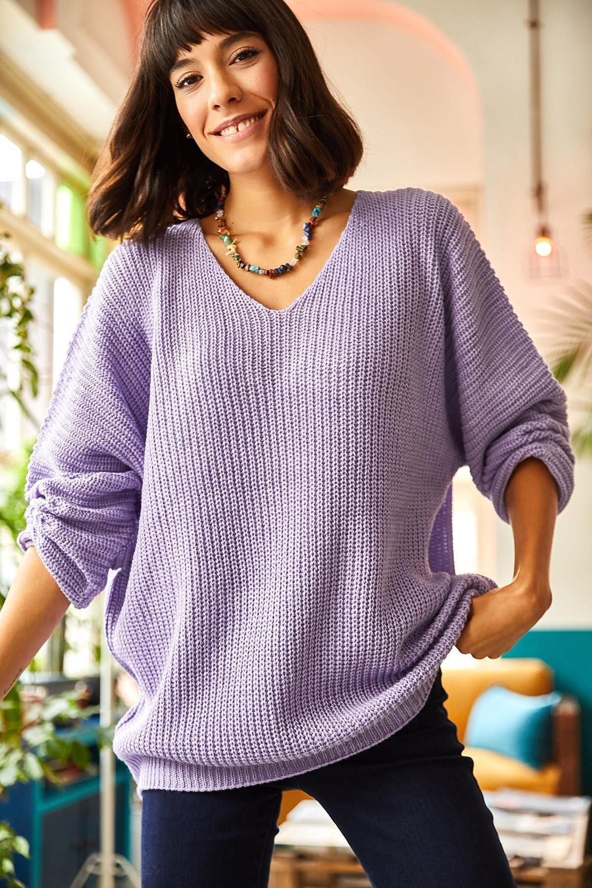 Purple Knit Oversized Knitwear Sweater, Lilac, large image number 0