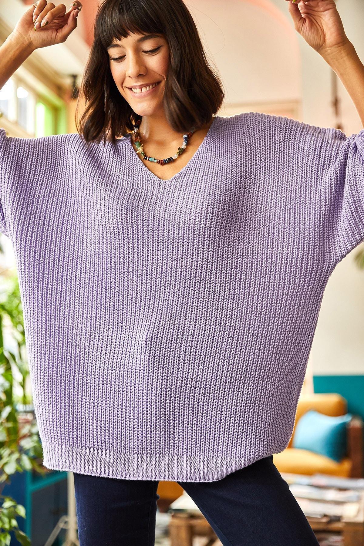 Purple Knit Oversized Knitwear Sweater, Lilac, large image number 2