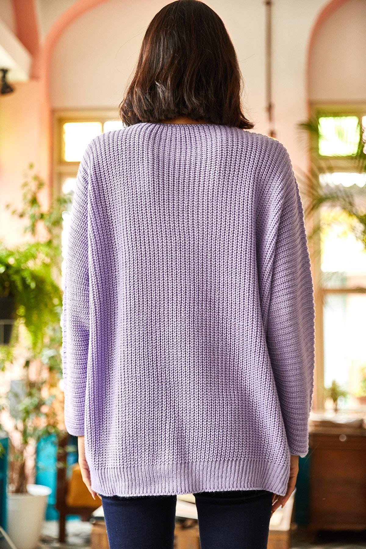 Purple Knit Oversized Knitwear Sweater, Lilac, large image number 3