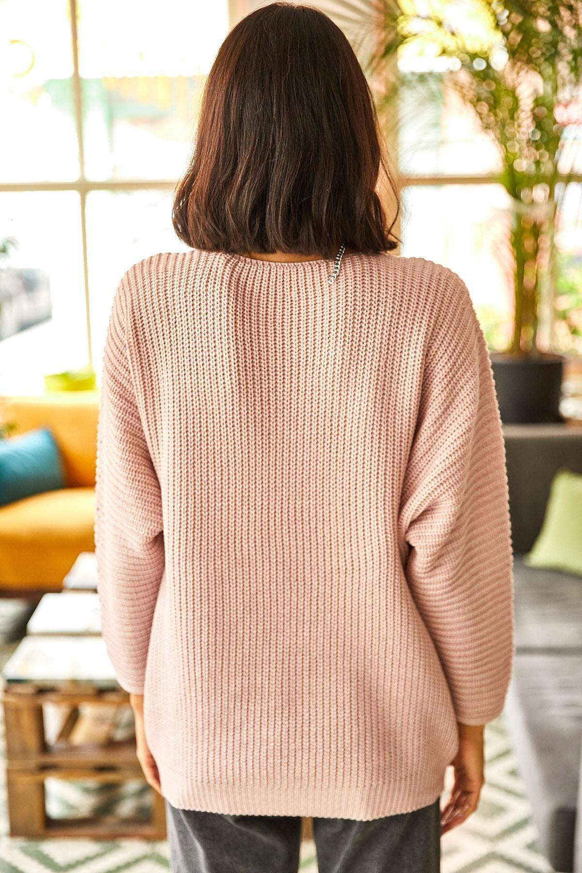 Pink V-Neck Oversize Sweater, POWDER, large image number 4
