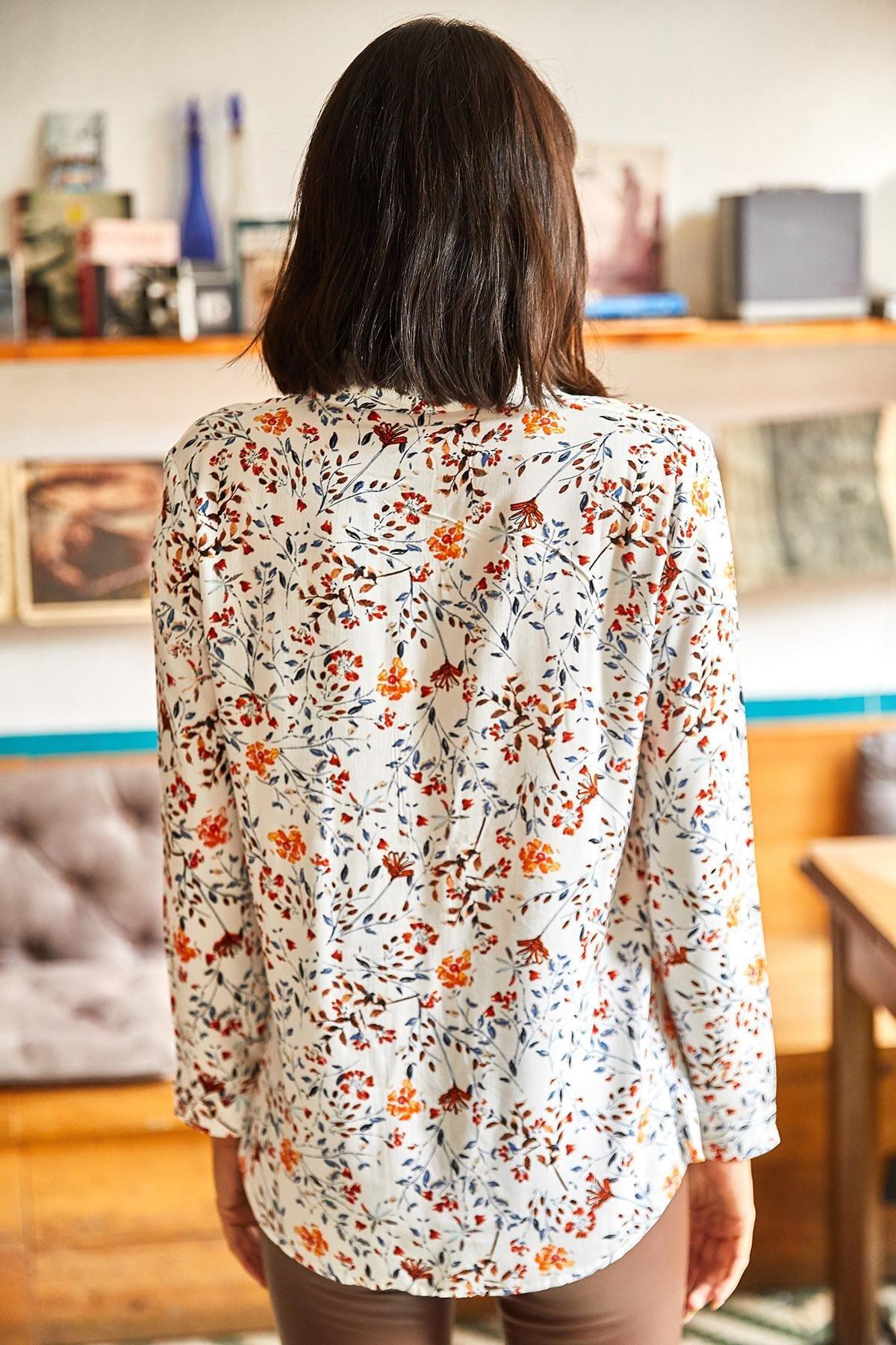 White Woven Viscose Shirt, White Orange, large image number 3
