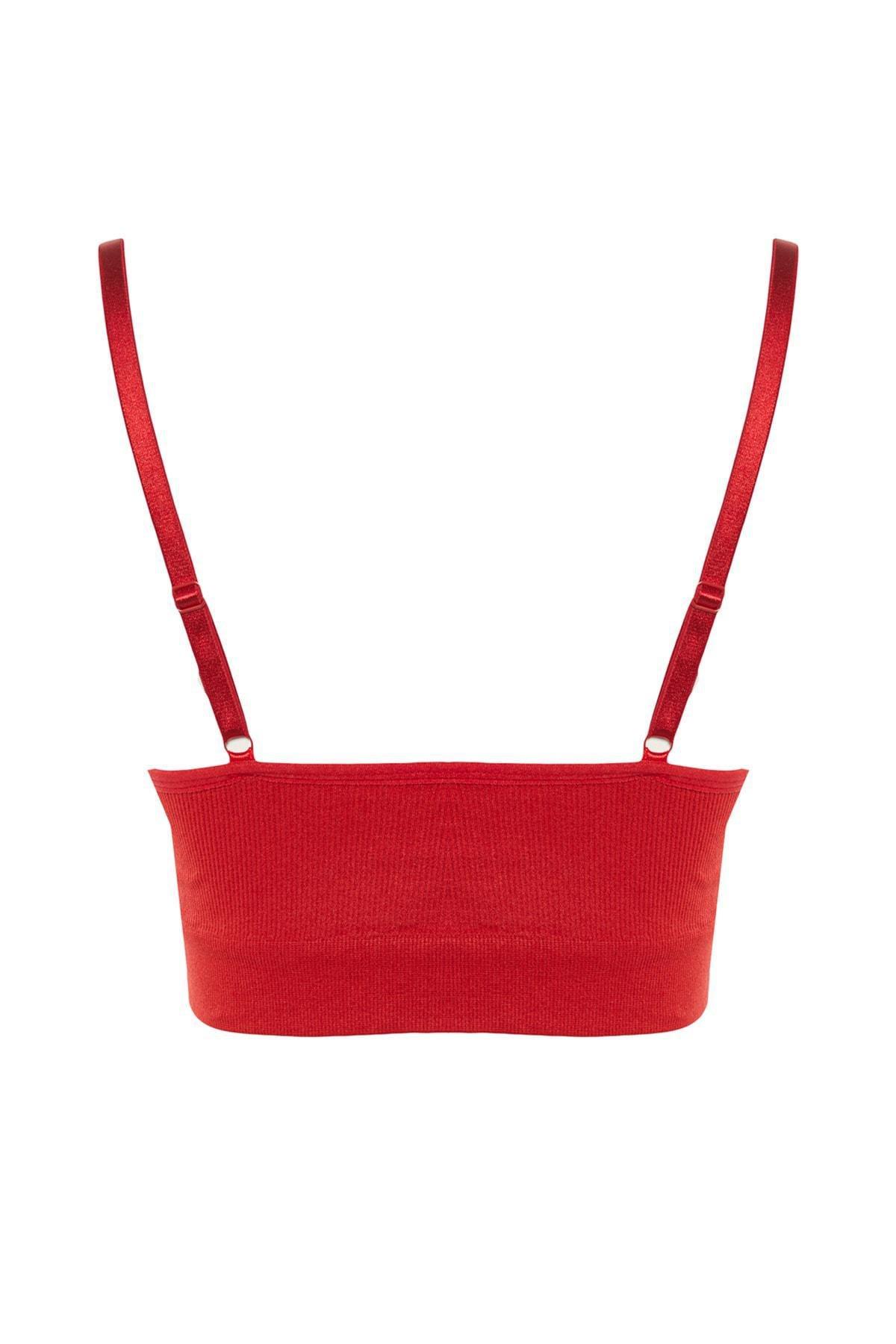Red Simple V-Neck Bra, Red, large image number 5