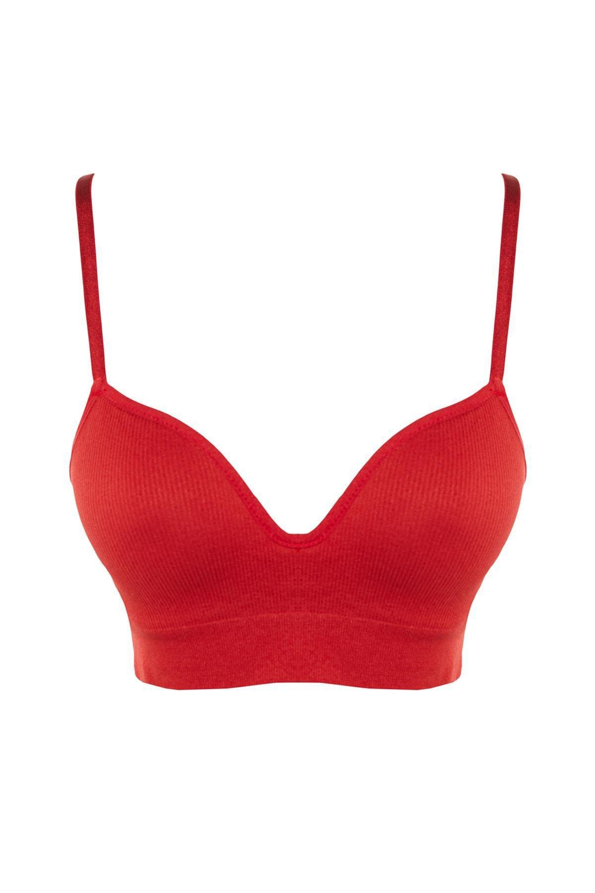 Red Simple V-Neck Bra, Red, large image number 8