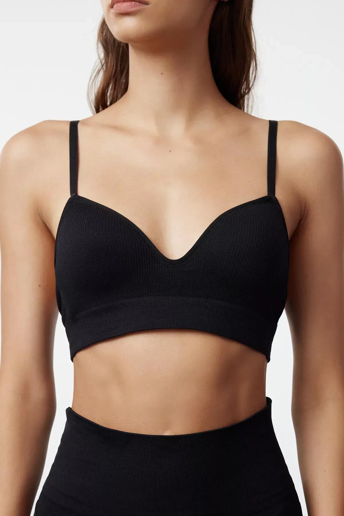 Black Plain V Neck Bra, Black, large image number 2