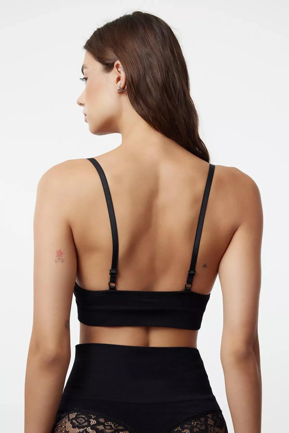 Black Plain V Neck Bra, Black, large image number 3