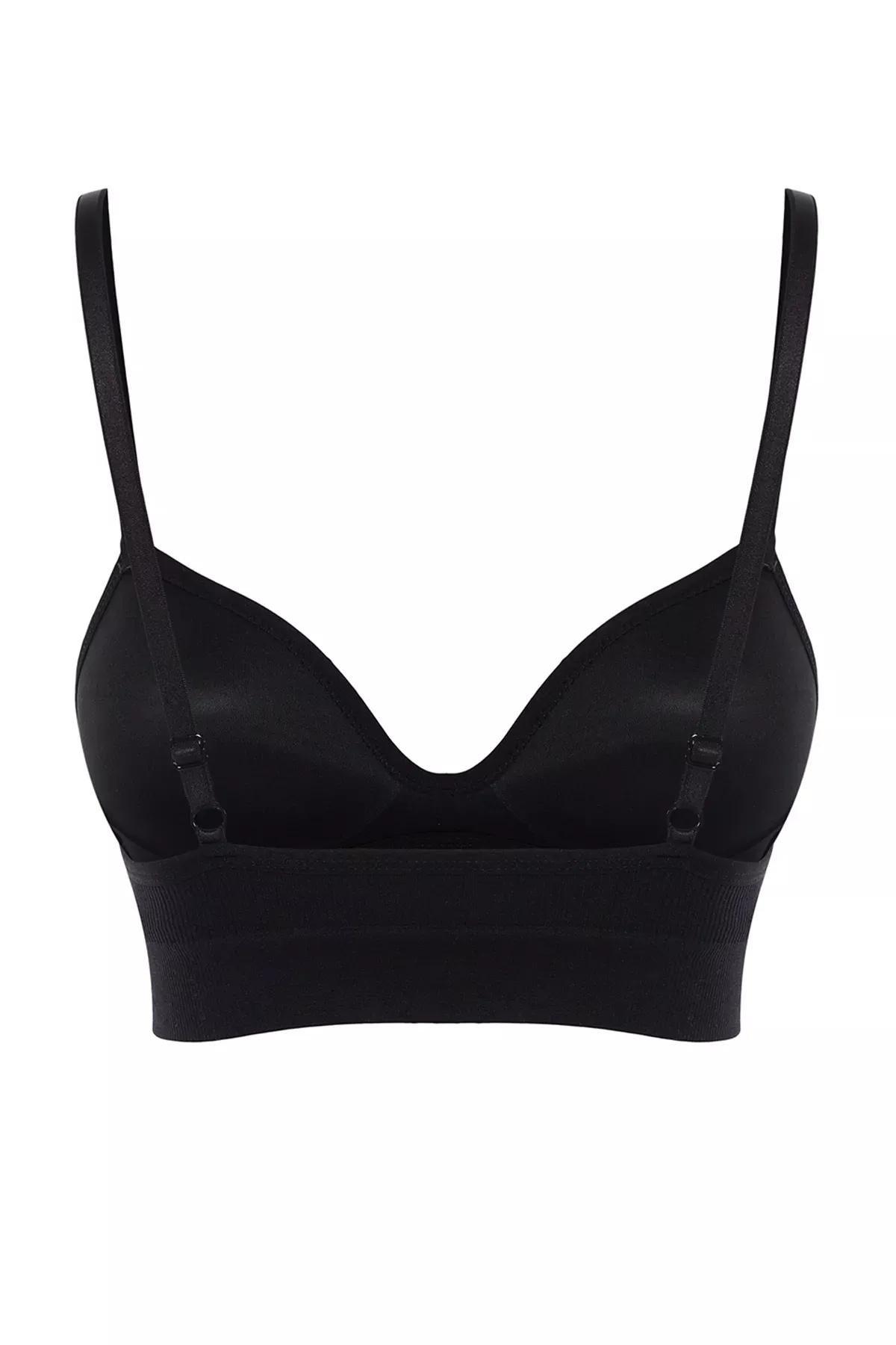 Black Plain V Neck Bra, Black, large image number 5