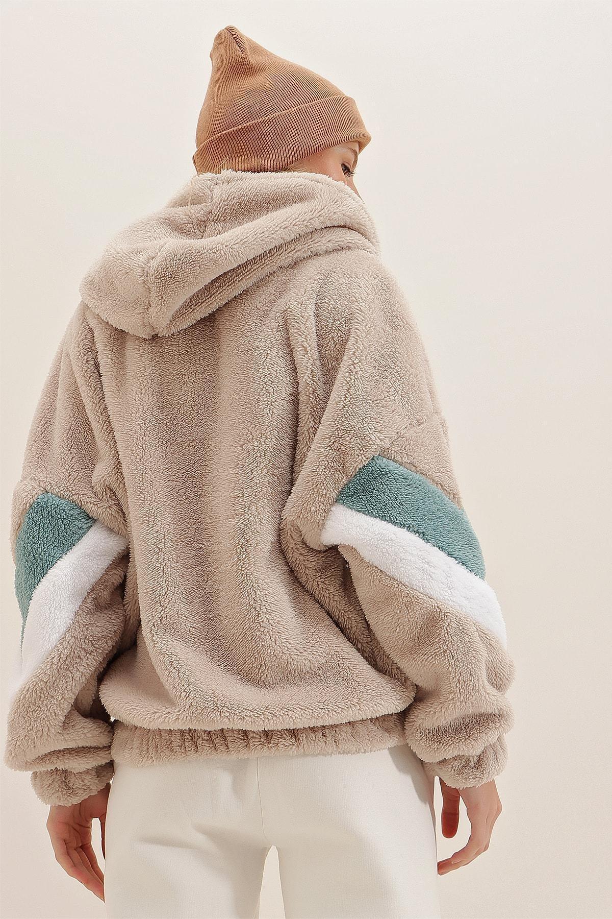 Beige Oversized Hooded Sweatshirt, , large image number 6