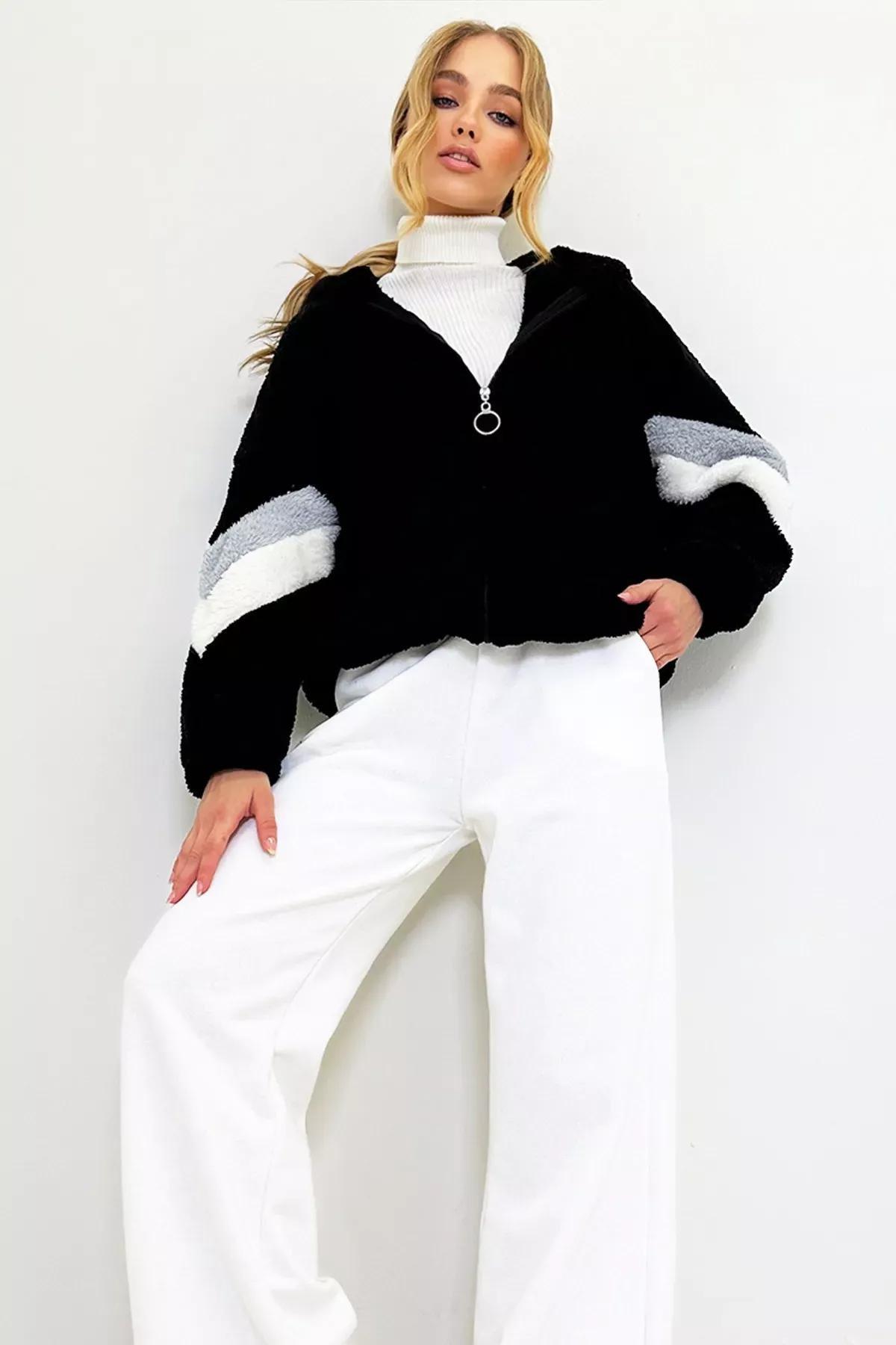 Black Colourblock Hooded Oversize Sweatshirt, , large image number 0