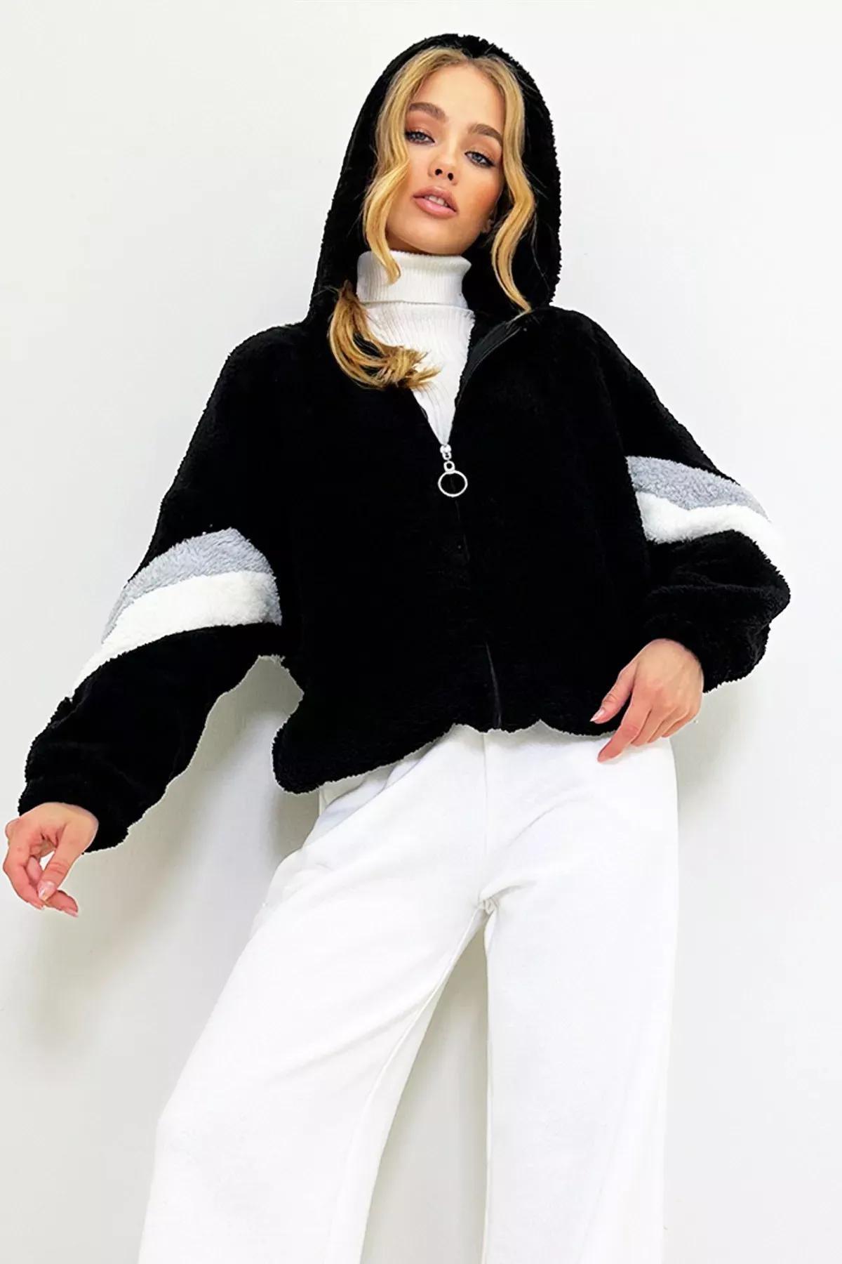 Black Colourblock Hooded Oversize Sweatshirt, , large image number 3