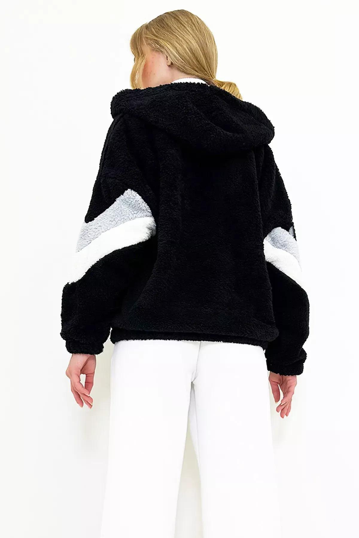 Black Colourblock Hooded Oversize Sweatshirt, , large image number 4