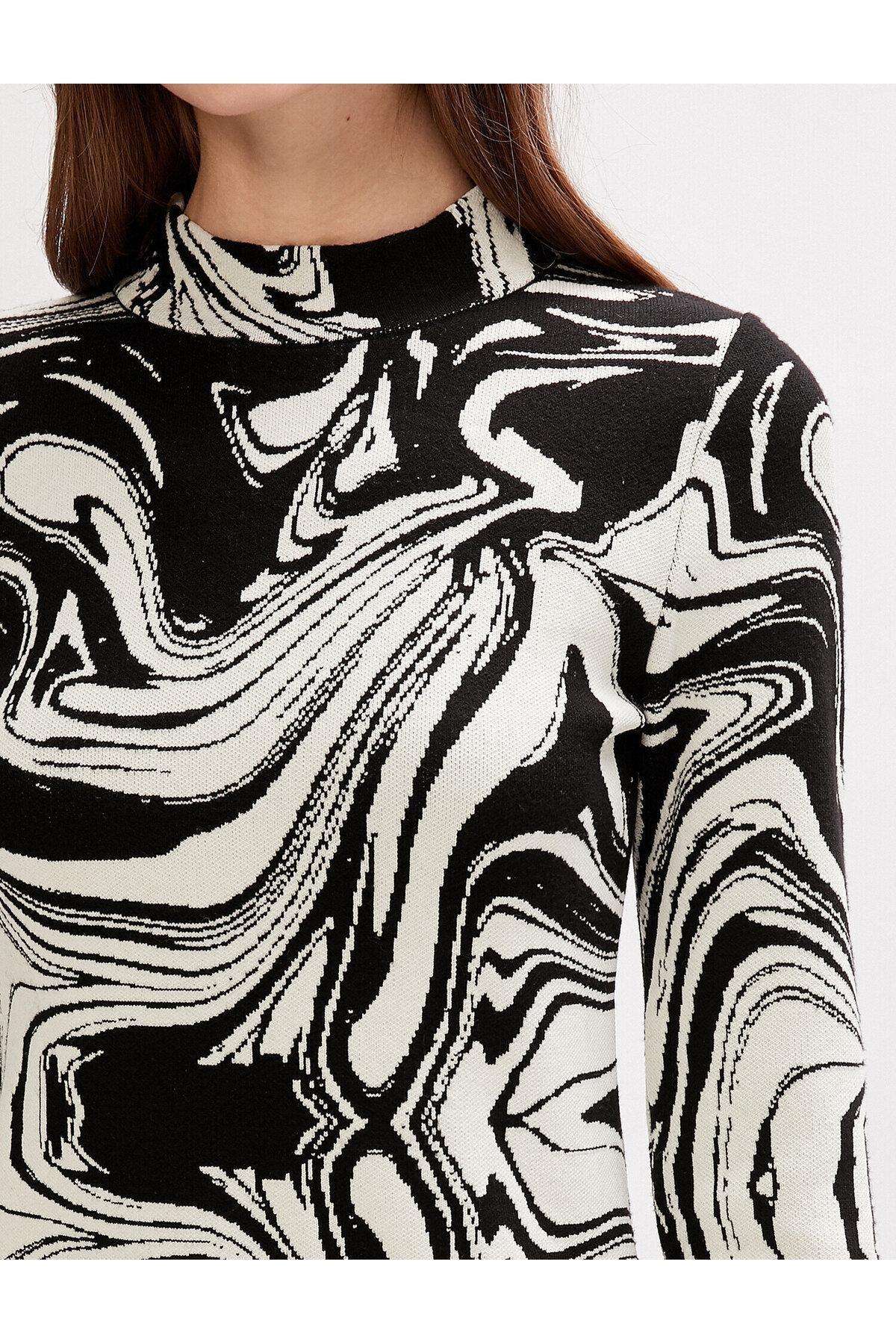 Koton - Black Patterned Knitted Mini Dress
