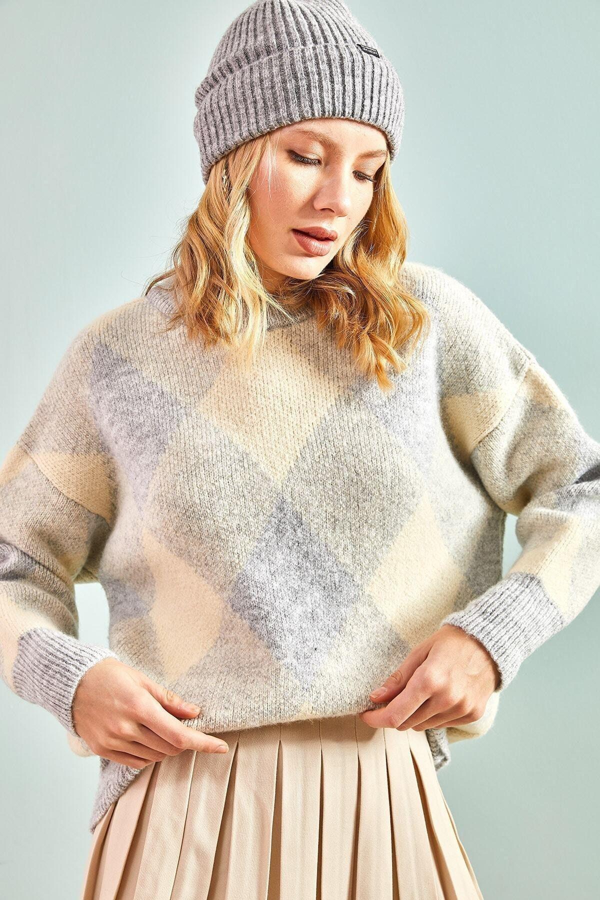 Grey Pattern Knitted Sweater, Grey, large image number 3