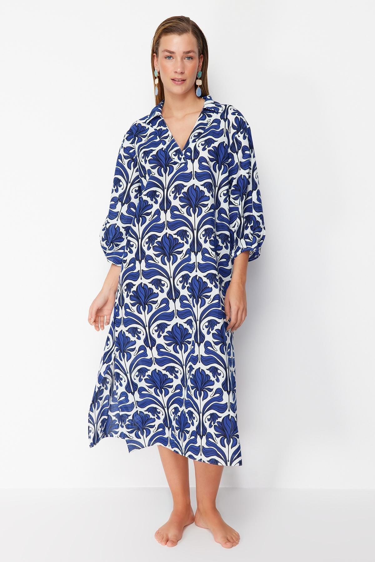White Patterned Midi Woven Dress, , large image number 1