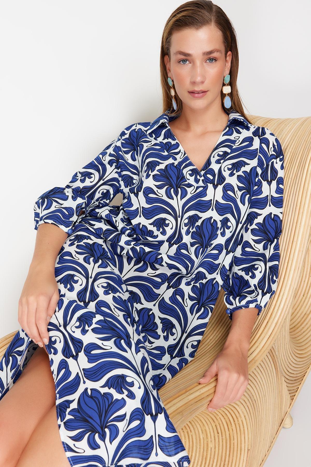 White Patterned Midi Woven Dress, , large image number 2