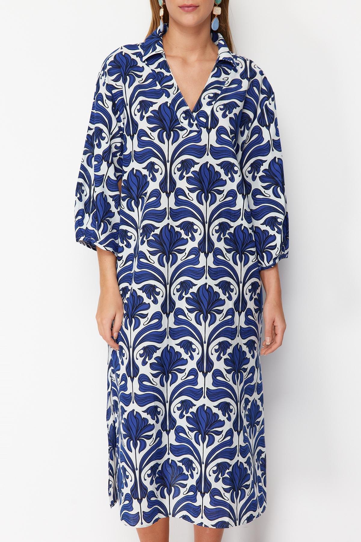 White Patterned Midi Woven Dress, , large image number 3
