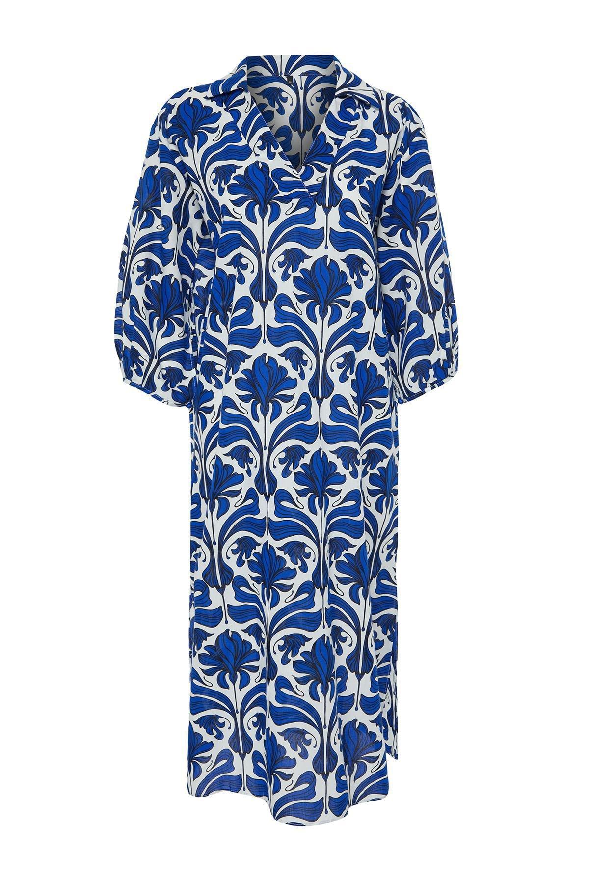 White Patterned Midi Woven Dress, , large image number 5