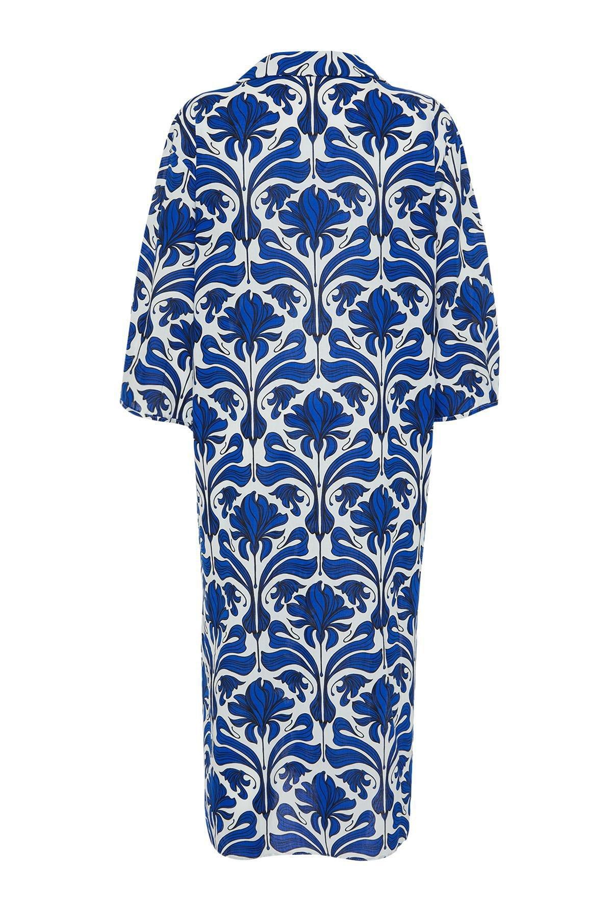 White Patterned Midi Woven Dress, , large image number 7