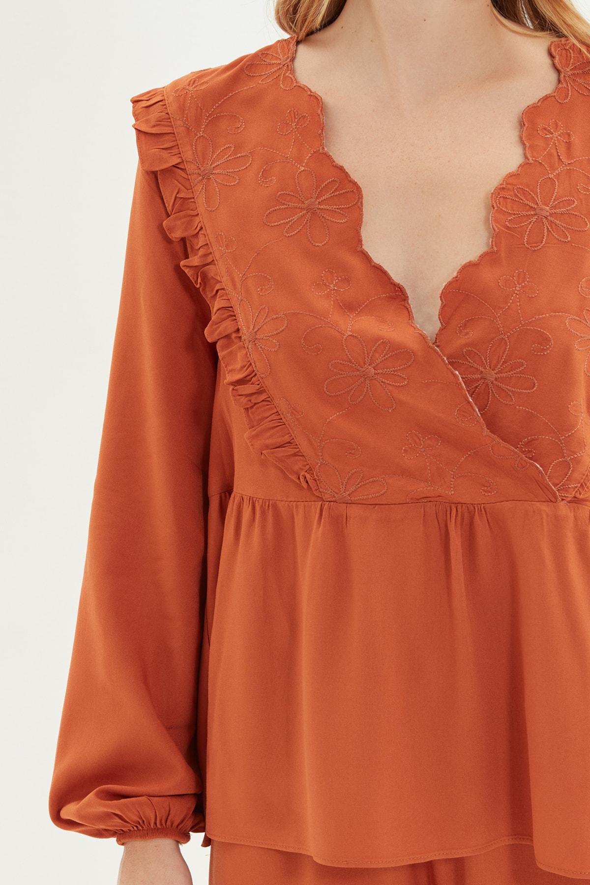 Brown V-Neck Pyjama Set, , large image number 3
