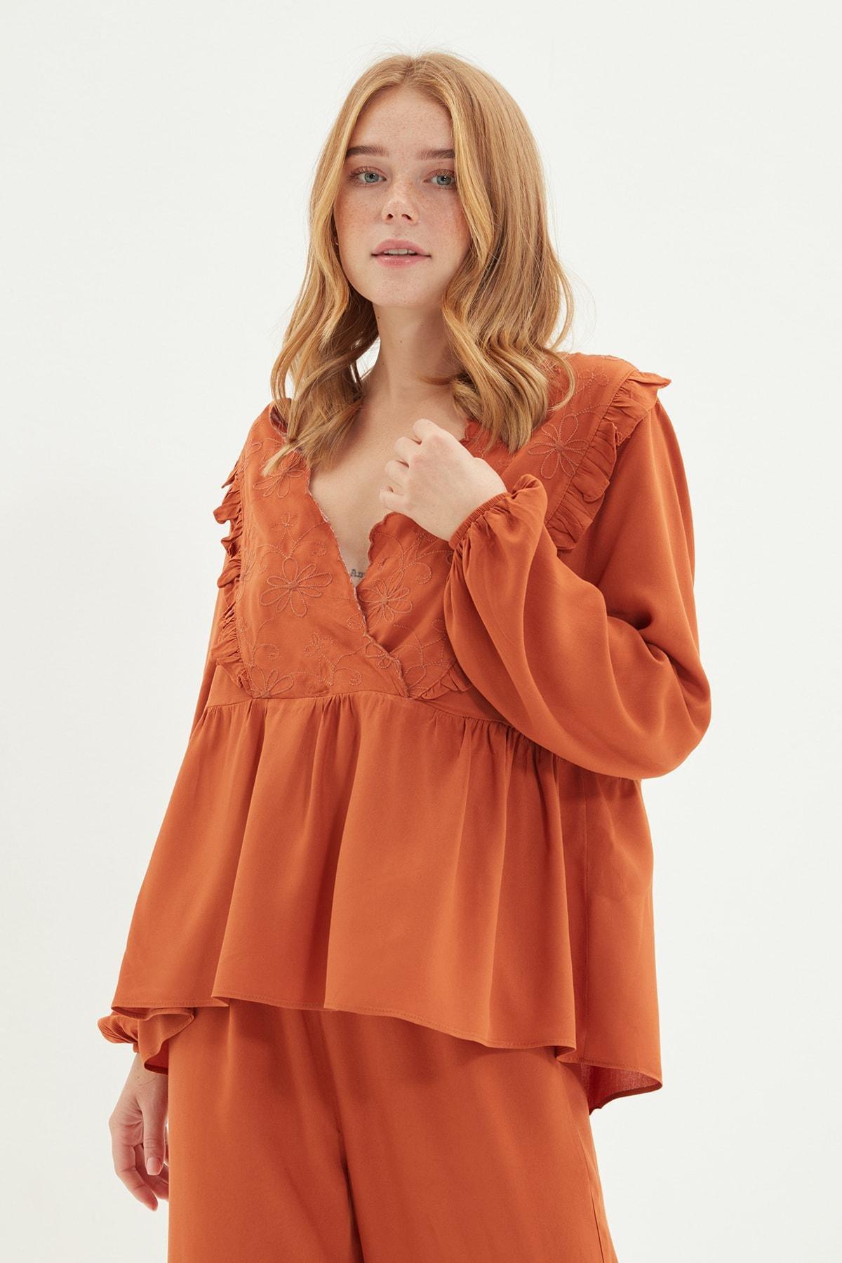 Brown V-Neck Pyjama Set, , large image number 8